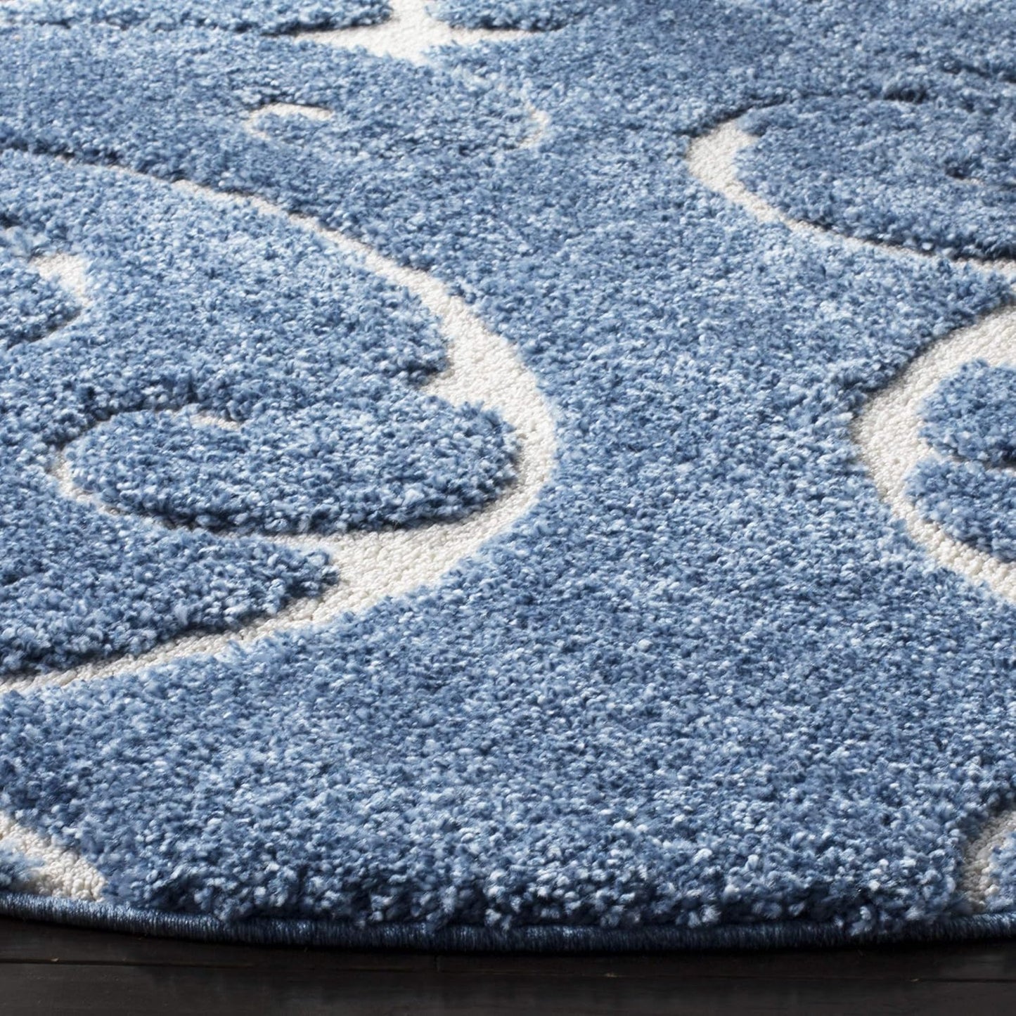 SAFAVIEH Florida Shag Collection 6'7" Round Light Blue/Cream SG455 Scrolling Vine Graceful Swirl Textured Non-Shedding Living Room Bedroom Dining Room Entryway Plush 1.2-inch Thick Area Rug