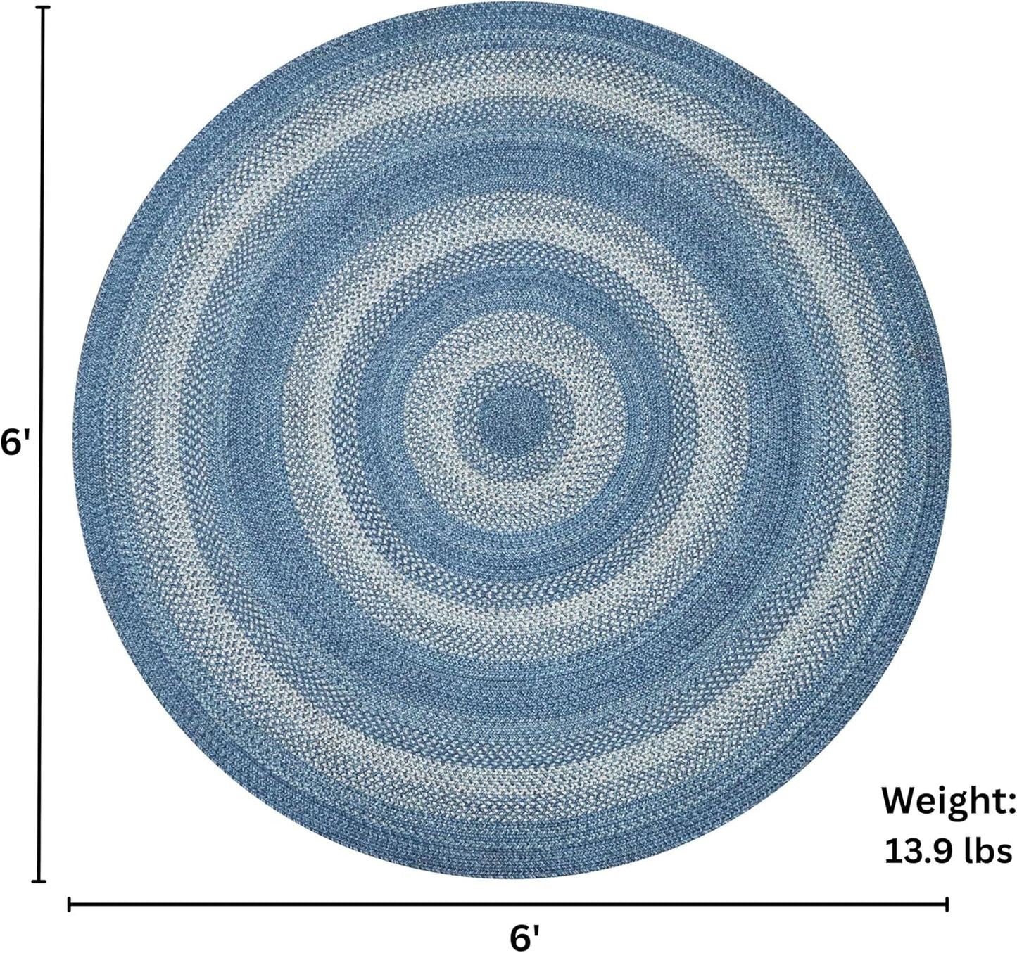 Denim Blue Round Braided Rug, Jute, 6' - Perfect Coastal Country Decor for Living Room, Dining Room, Everywhere