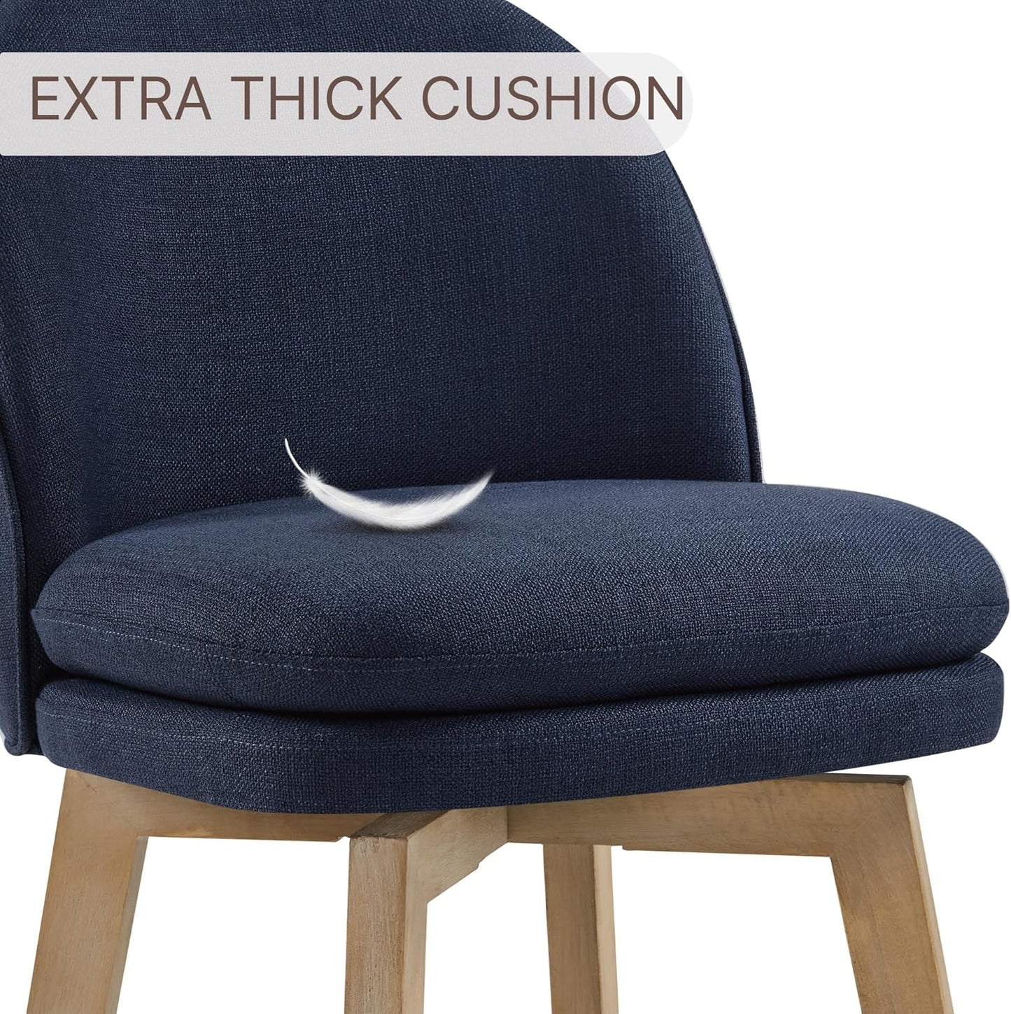 Counter Height Barstools 26 inch Upholstered Swivel Bar Stools with Back and Wood Legs for Kitchen Island,Set of 4,Blue Fabric-Armless
