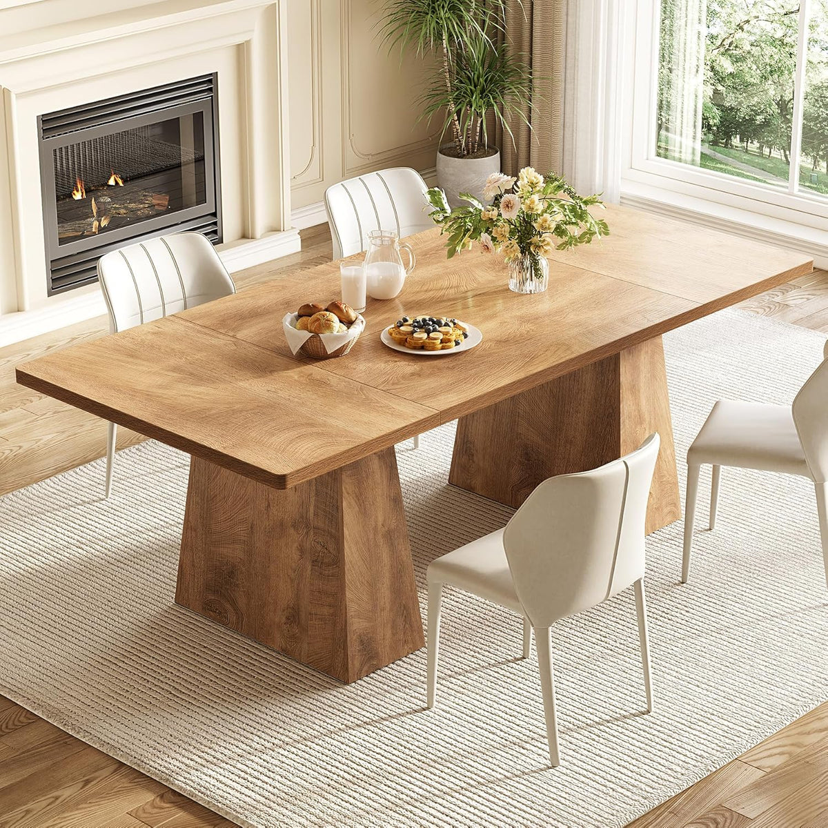 LITTLE TREE Dining Table for 6 People, Wooden Table, Rectangle Furniture with Heavy Duty Legs, Modern Kitchen Table for Home, Dining Room, Oak