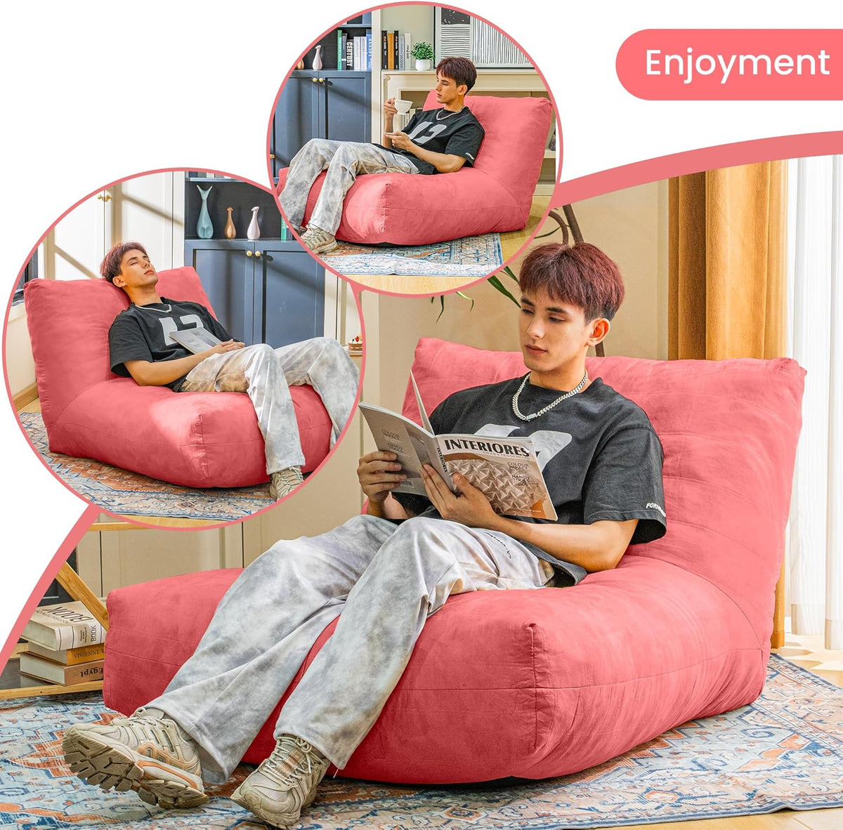 Bean Bag Chair Lazy Bean Bag Sofa, Floor Beanbag Chairs with Stuffed High-Density Foam, Memory Foam Bean Bag Sofa for Living Room, Bedroom and Office
