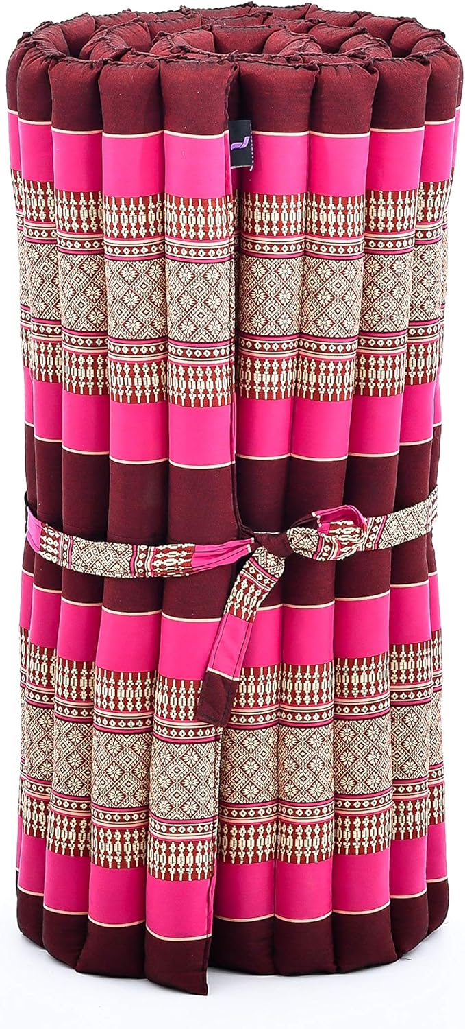 Leewadee - Foldable Floor Mattress - Japanese Roll Up Futon -Trifold Tatami Mat- Guest Floor Bed - Camping Mattress - Thai Massage Mat, Kapok Filled, 75 x 28 inches, Auburn Pink