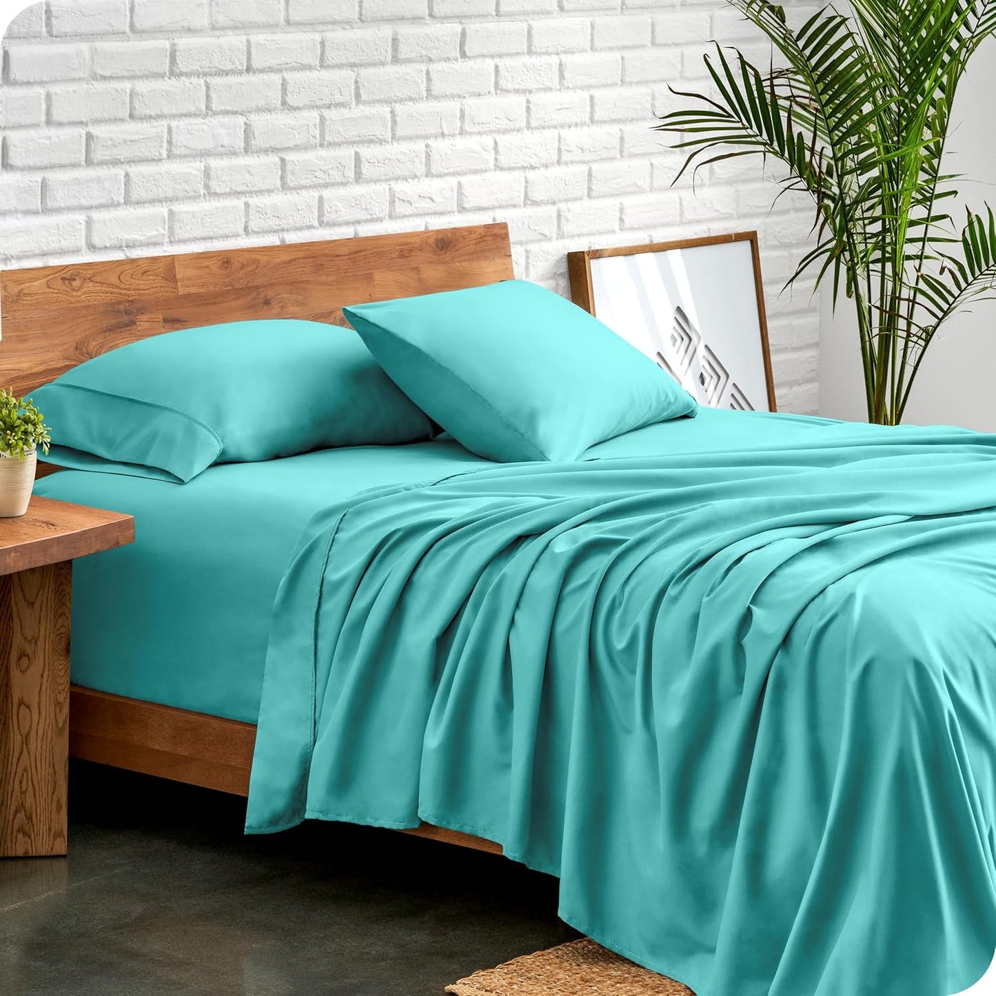 Bare Home Split King Sheet Set - 1800 Ultra-Soft Microfiber Bed Sheets - Double Brushed - Deep Pockets - Easy Fit - 5 Piece Set - Bed Sheets & Pillowcases (Split King, Turquoise)