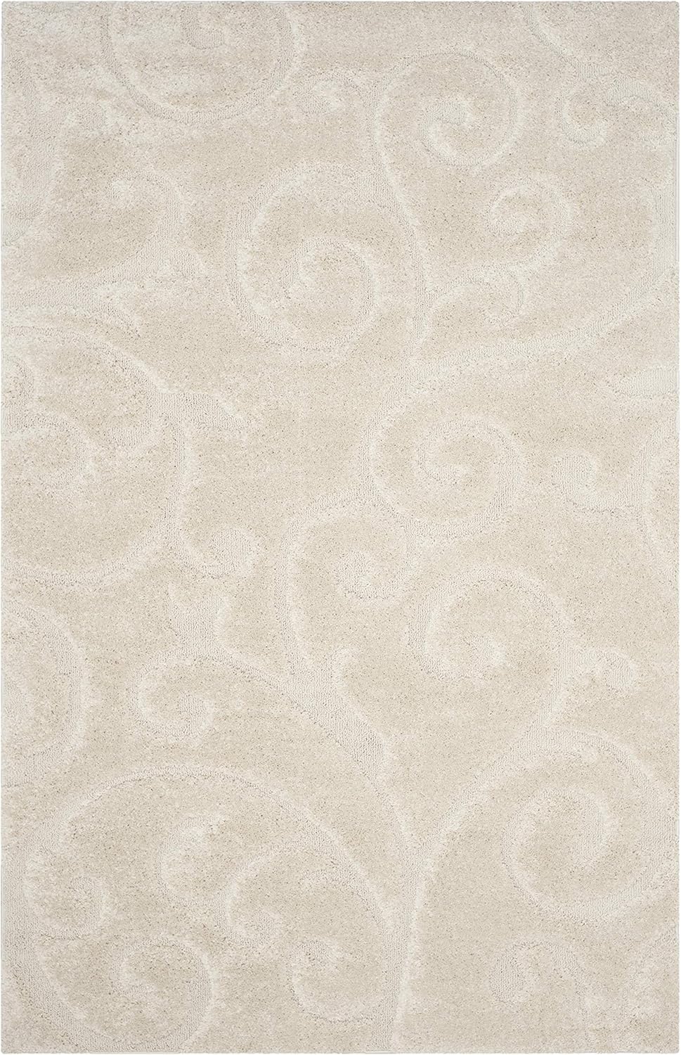 SAFAVIEH Florida Shag Collection Area Rug - 6' x 9', Creme & Creme, Scroll Design, Non-Shedding & Easy Care, 1.2-inch Thick Ideal for High Traffic Areas in Living Room, Bedroom (SG455-1111)