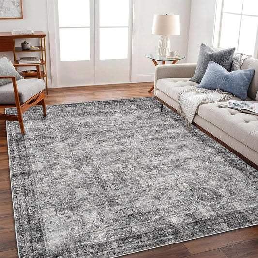 Area Rug 5'x7' Washable Rug Traditional Floor Cover Thin Retro Kitchen Indoor Distressed Non Slip Carpet for Living Room Bedroom Dining Room