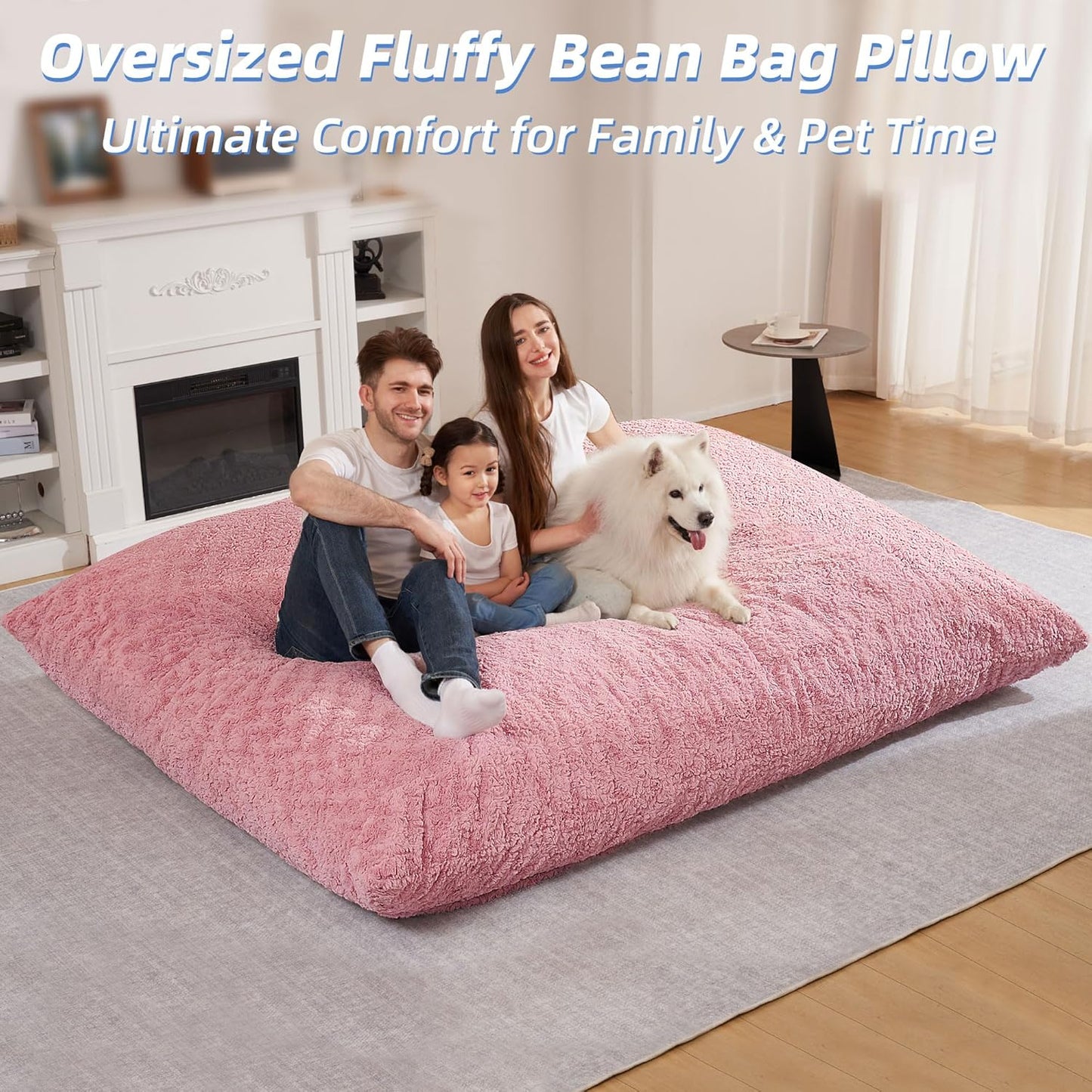 HABUTWAY 4 in 1 Bean Bag Chair, Giant Memory Foam Filling Bean Bag Sofa, Adult Bean Bag Chair, Machine Washable Faux Fur Cover, Bean Bag for Adult (Pink)