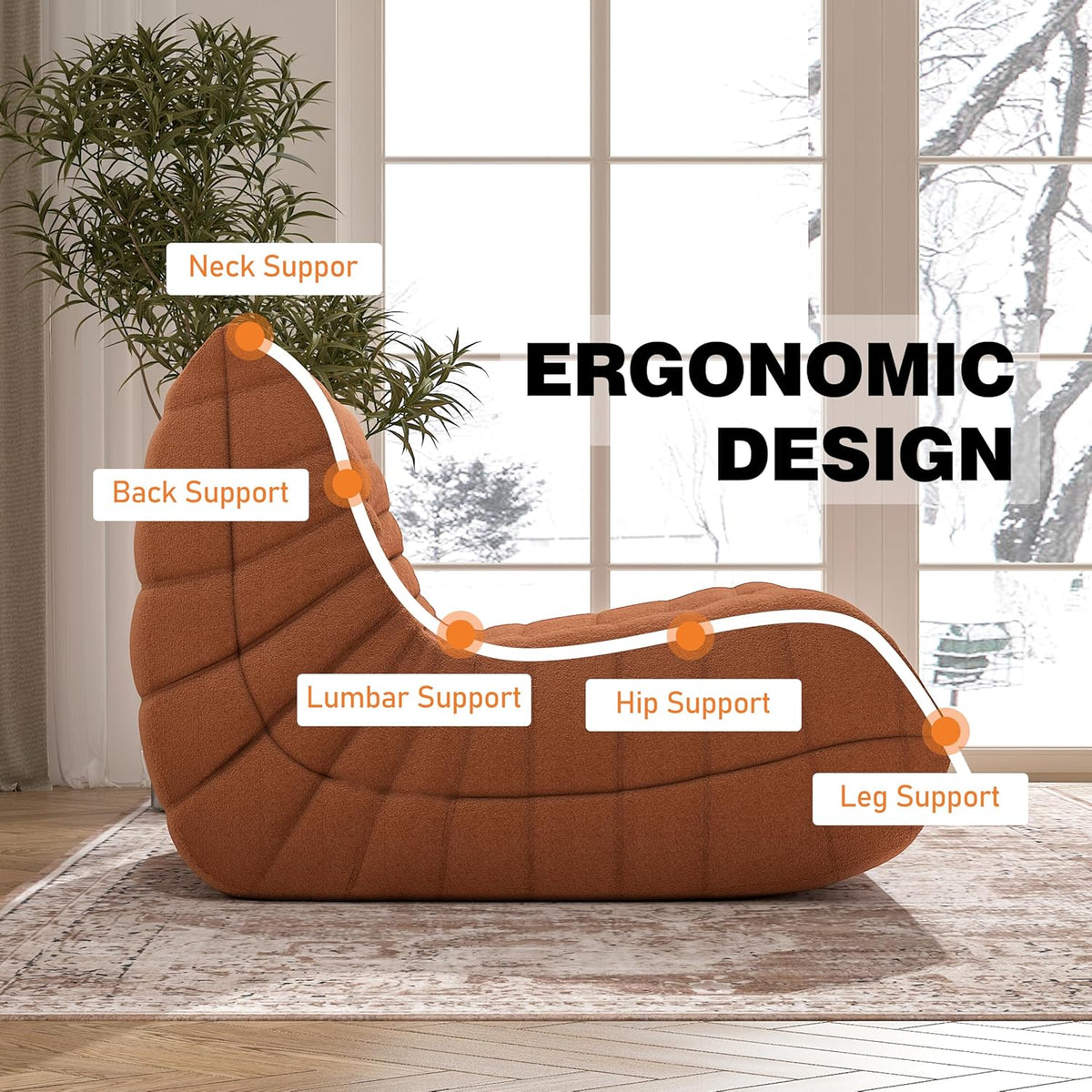 Bean Bag Chair, Fireside Chair Bean Bag Sofa Large Bean Bag Chair for Adults, Bean Bag Chairs for Teens with High Density Comfortable Foam, Memory Foam Bean Bag for Living Room, Bedroom (Orange)