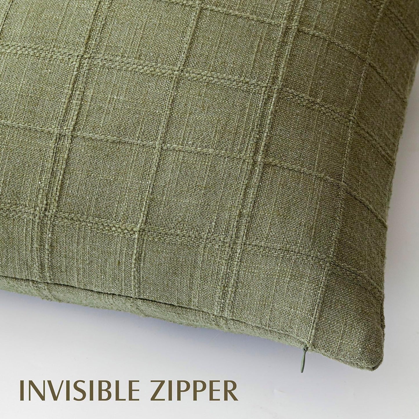 Foindtower Set of 2 Decorative Linen Check Throw Pillow Covers Neutral Farmhouse Vintage Cushion Covers Modern Boho Home Decor for Sofa Chair Couch Bedroom Living Room Outdoor,18×18 Inch,Sage Green