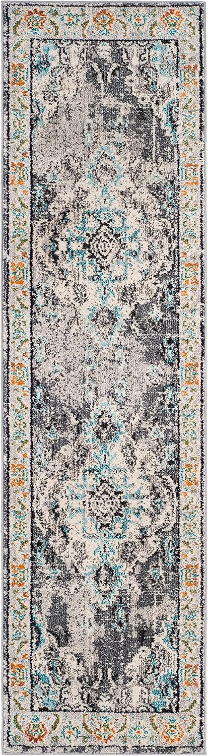 SAFAVIEH Monaco Collection Runner Rug - 2'2" x 22', Grey & Light Blue, Boho Chic Medallion Distressed Design, Non-Shedding & Easy Care, Ideal for High Traffic Areas in Living Room, Bedroom (MNC243G)