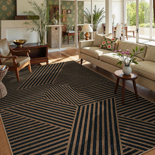 Lahome Modern Geometric Easy Jute Carpet, 6x9 Area Rugs for Living Room Outdoor Patio Washable Indoor Outdoor Dining Room Rug, Farmhouse Large Non Slip Carpet for Bedroom Backyard Office
