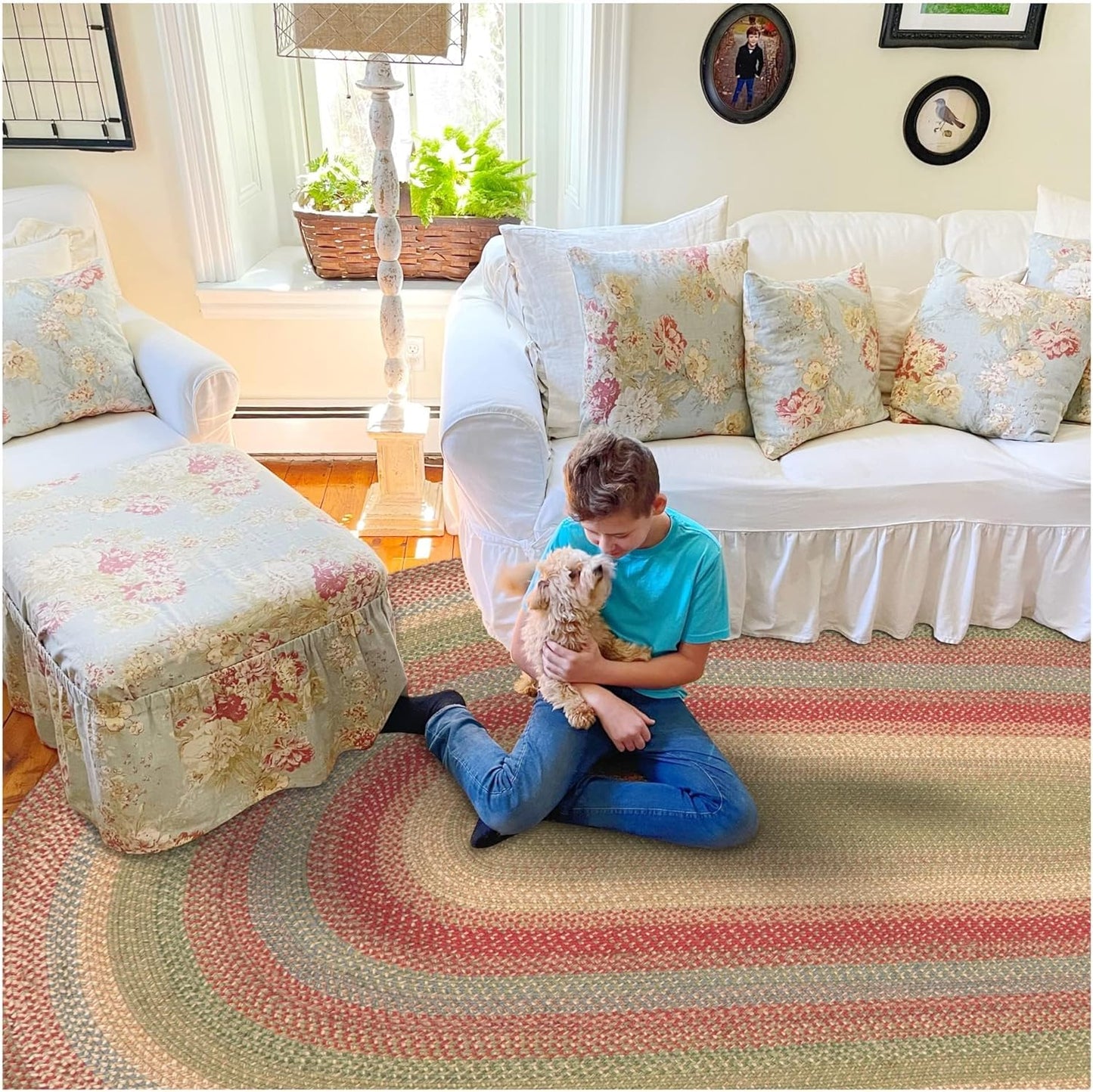 Homespice Azalea Multicolor Oval Braided Rugs, Jute, 8x10' - Perfect Country Primitive Decor for Bedroom, Living Room, Everywhere