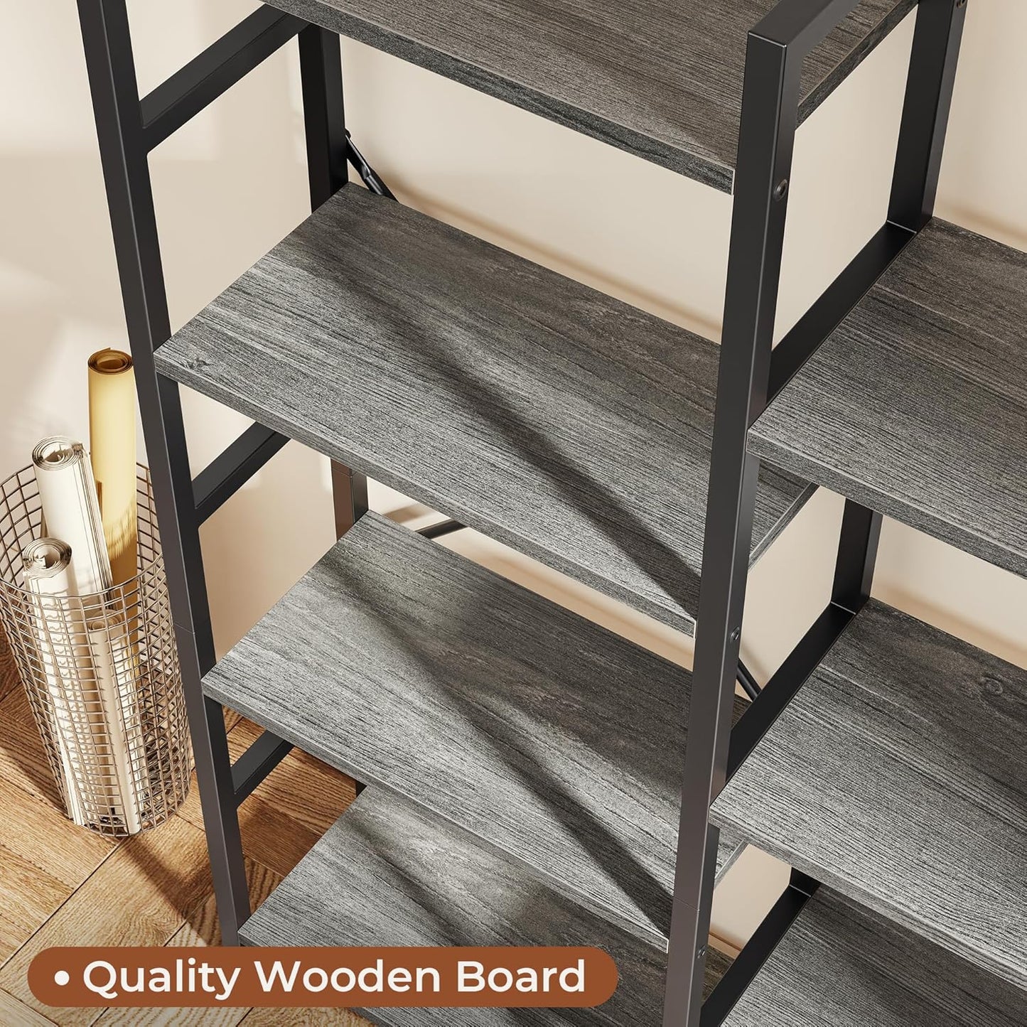 SUPERJARE Triple 4 Tier Bookshelf, Bookcase with 11 Open Display Shelves, Wide Book Shelf Book Case for Home & Office, Grey