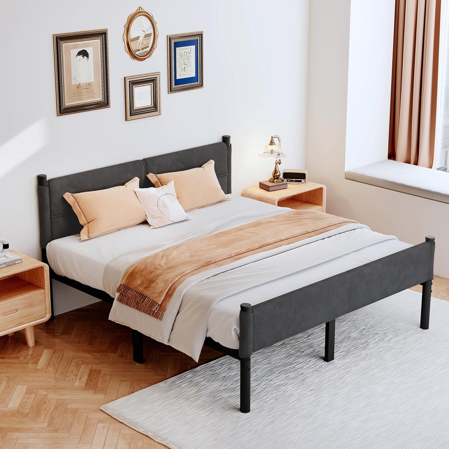 Metal Bed Frame,14Inch Full Size Bed Frame with Storage Space,Heavy Duty Sturdy Mattress Foundation,Easy Assembly,No Box Spring Needed,Full Grey
