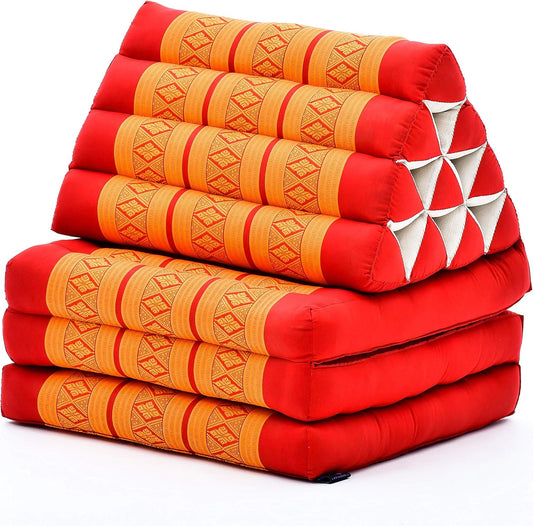 Leewadee 3-Fold Mat with Triangle Cushion – Comfortable TV Pillow, Foldable Mattress with Cushion Made of Eco-Friendly Kapok, 67 x 21 inches, Orange red