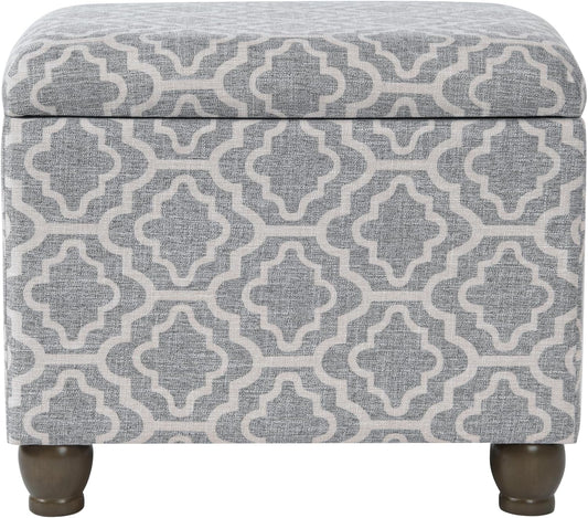 Home Decor | Upholstered MediumRectangular Storage Ottoman | Hinged Lid Ottoman with Storage for Living Room & Bedroom,Gray Geometric