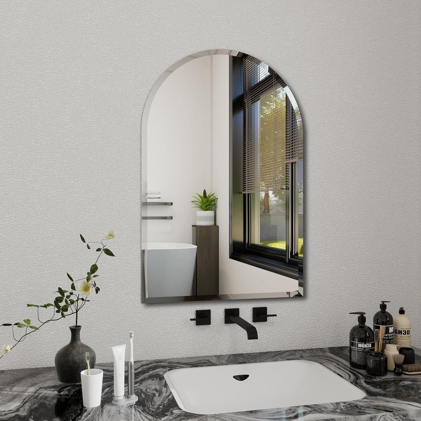 Arched Bathroom Mirror, 28X40 inch Arched Frameless Mirror, Arch Wall Mirror，Frameless Mirrors for Bathroom,Beveled Bathroom Mirror.