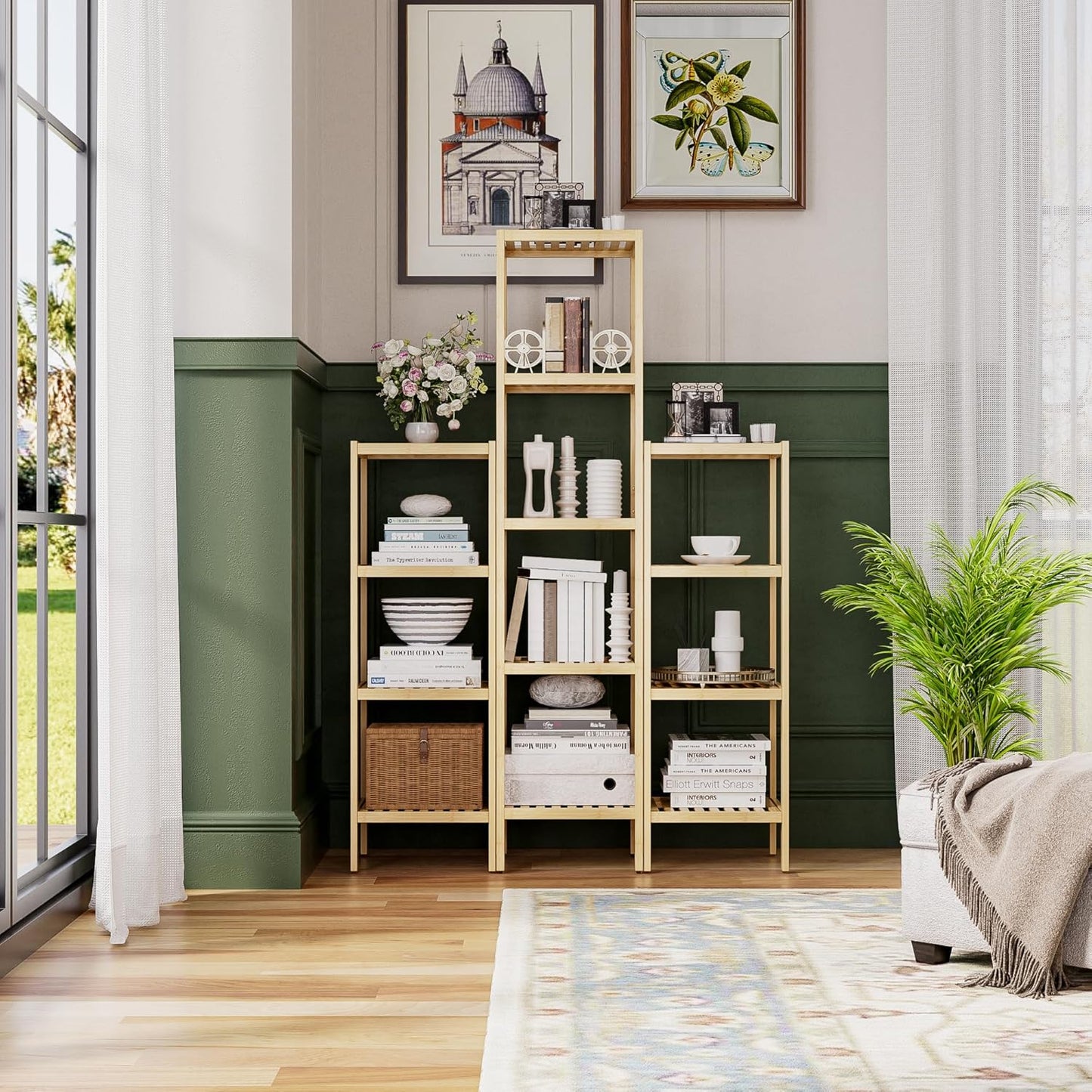 SMIBUY Bathroom Storage Shelf, 4-Tier Bamboo Rack Organizer, Multifunctional Shelving Unit for Living Room Bedroom Kitchen (Natural)