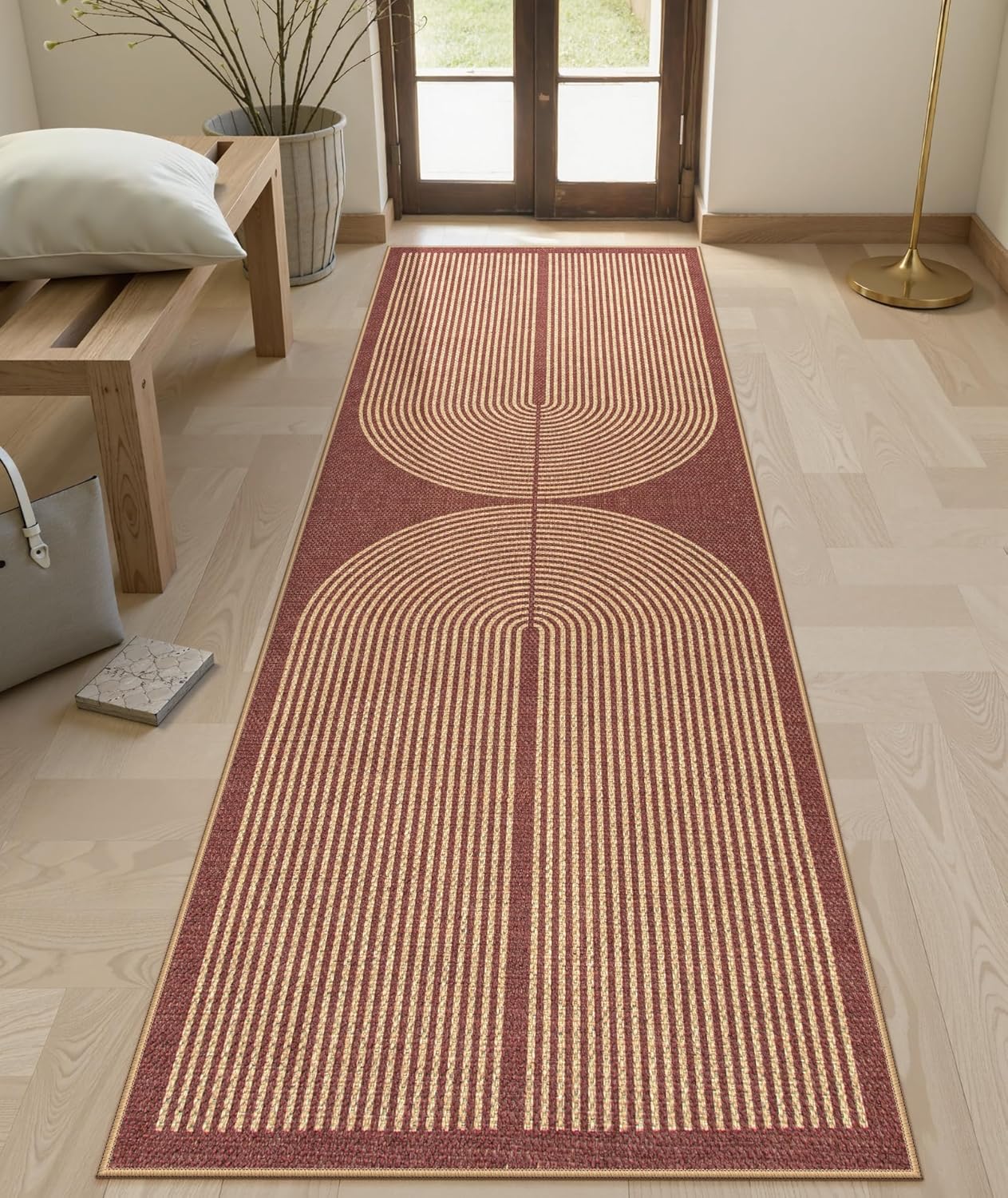 Lahome Modern Rainbow Easy Jute Entryway Runner Rug, Washable Indoor Outdoor Carpet Runners for Hallway 8ft, Farmhouse Non Slip Non Shedding Kitchen Mats for Floor Porch Laundry Room