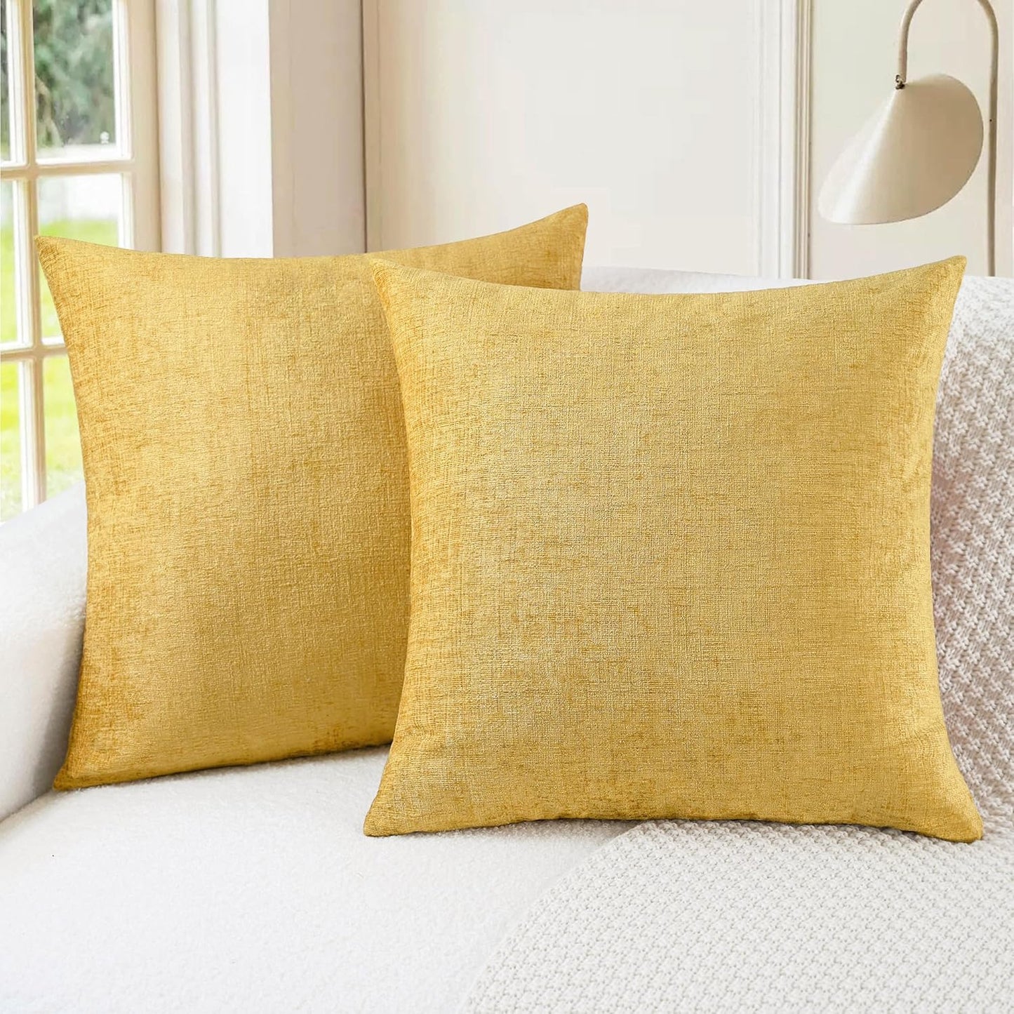 CaliTime Throw Pillow Covers Decorative 22 X 22 Inches Pack of 2 Cozy Chenille Cushion Cases for Couch Sofa Bed Living Room Home Gold