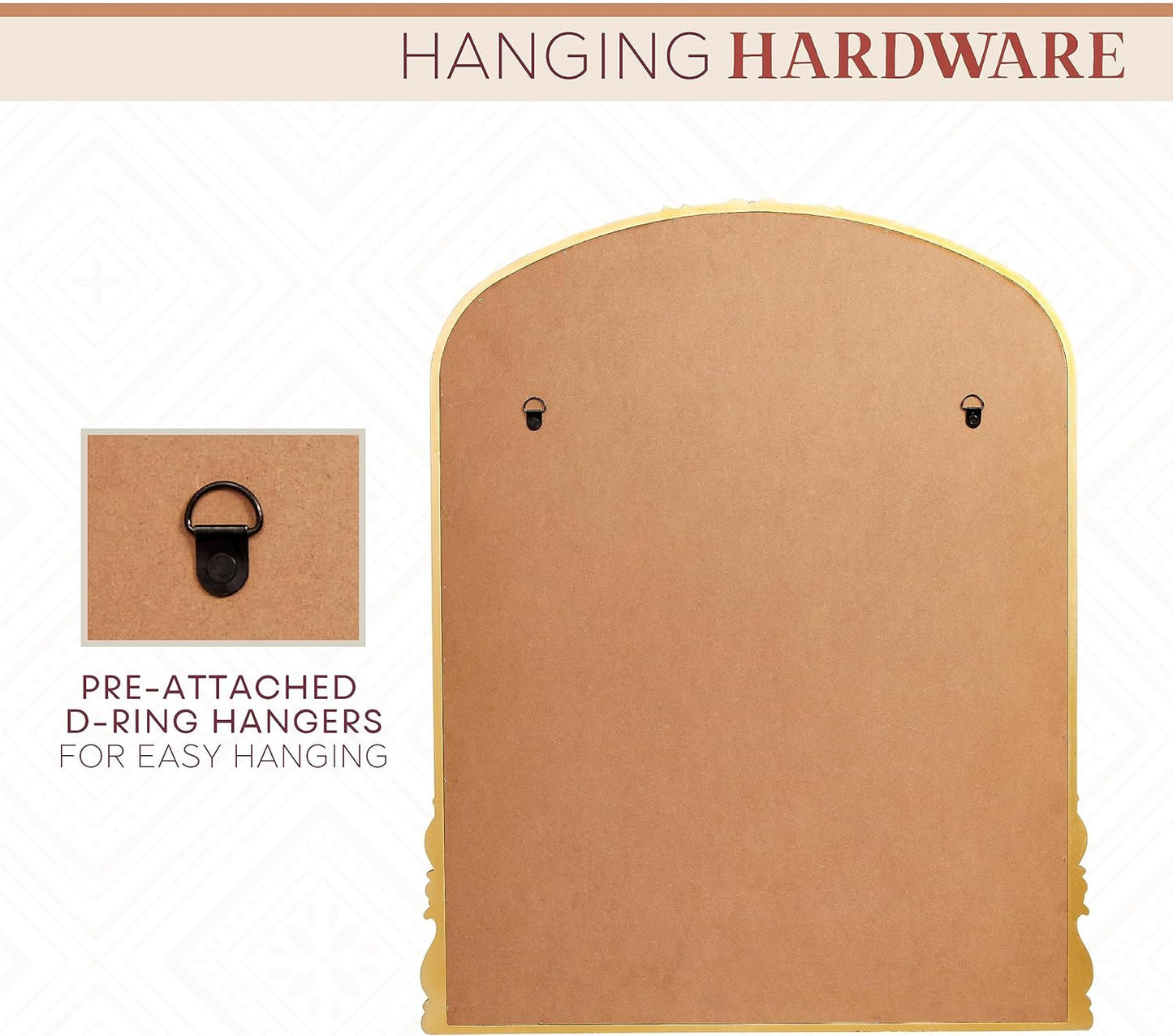 English Estate Carved Arch Wood Wall Mirror, Mirror for Entryway, Living Room, Bathroom, Antique Gold, 28.4x35