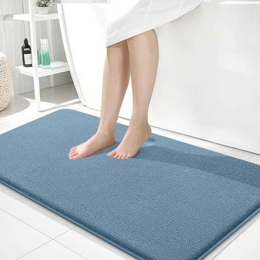 OLANLY Thick Memory Foam Bath Mat Rug 44x24, Extra Soft Absorbent Bathroom Rug, Quick Dry Bath Mats, Non-Slip, Machine Washable Carpet for Bathroom, Tub and Shower, Home Decor Accessories, Airy Blue
