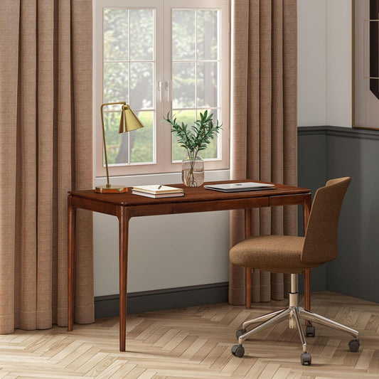 NTC Mingle Modern Wooden Rectangle Desk Table with Hidden Drawer – Waterproof & Heat Resistant, Dark Walnut