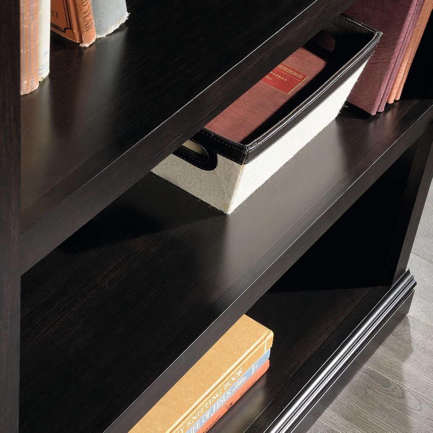 Sauder 3 Tier Book Shelf Wooden Bookcase Multipurpose Bookshelf for Home Office, Living Room, in Estate Black