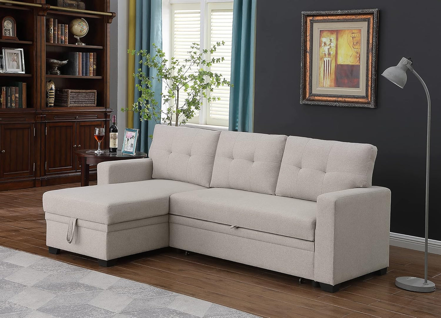 Devion Furniture Philly 4-in-1 Convertible L Shaped Couch with Pull Out Bed and Storage, Sectional Sleeper Sofa with Reversible Chaise for Living Room, Apartment, Bedroom, Office