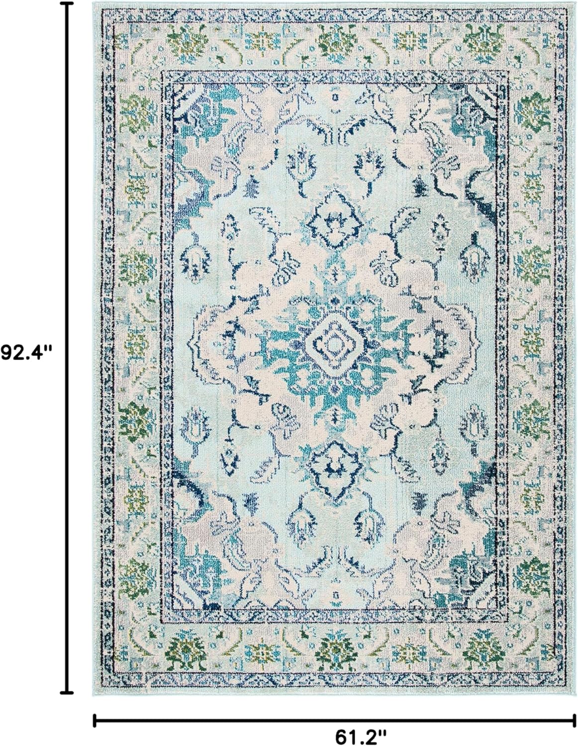 SAFAVIEH Monaco Collection Area Rug - 5'1" x 7'7", Light Blue & Ivory, Boho Chic Medallion Distressed Design, Non-Shedding & Easy Care, Ideal for High Traffic Areas in Living Room, Bedroom (MNC243K)