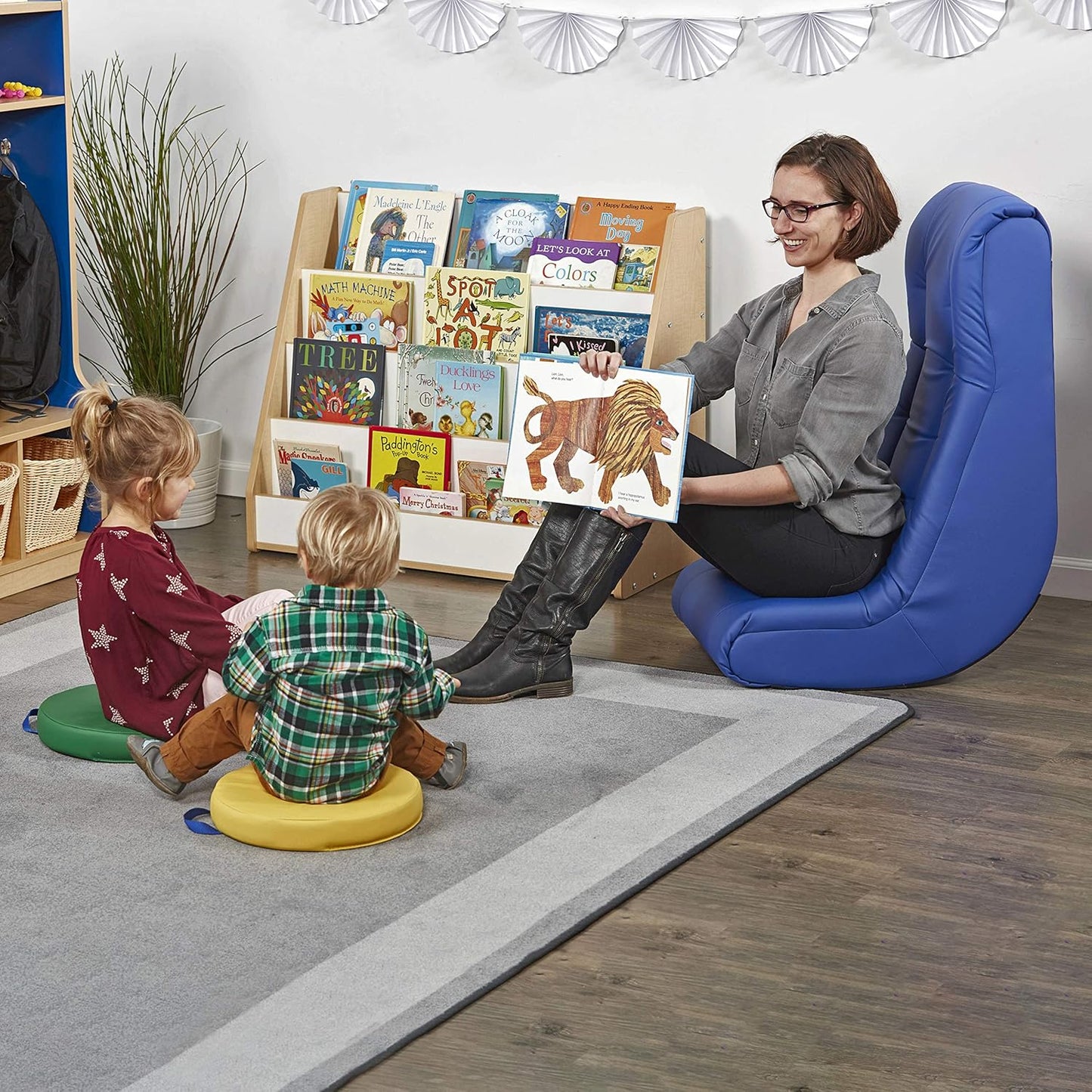 Factory Direct Partners Soft Tufted Floor Rocker - Cushioned Ground Chair for Kids Teens and Adults - Great for Reading, Gaming, Meditating, TV - Blue, 10488-BL