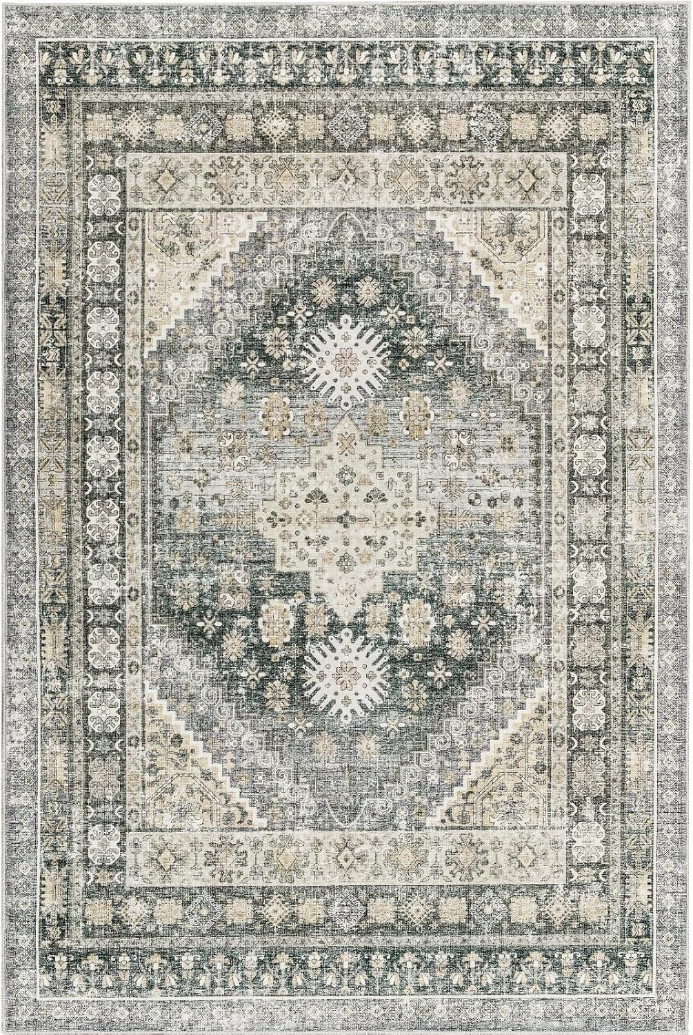 zesthome 5x7 Area Rugs - Ultra-Thin Washble Rug, Stain Resistant Anti Slip Backing Rugs for Living Room,Bedroom, Vintage Home Decor Area Rug (Wheat/Charcoal,5'x7')