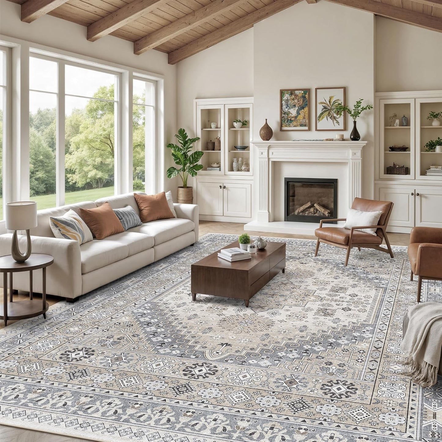 zesthome 12x15 Area Rugs, Large Washable Rug, Ultra-Thin Stain Resistant Rugs for Living Room, Bedroom, Non-Slip Backing Home Decor Area Rug (Beige,12'x15')