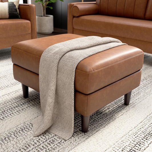 Bush Home Storage Ottoman with Tray, Living Room Furniture, Max Collection, Buffed Camel Vegan Leather
