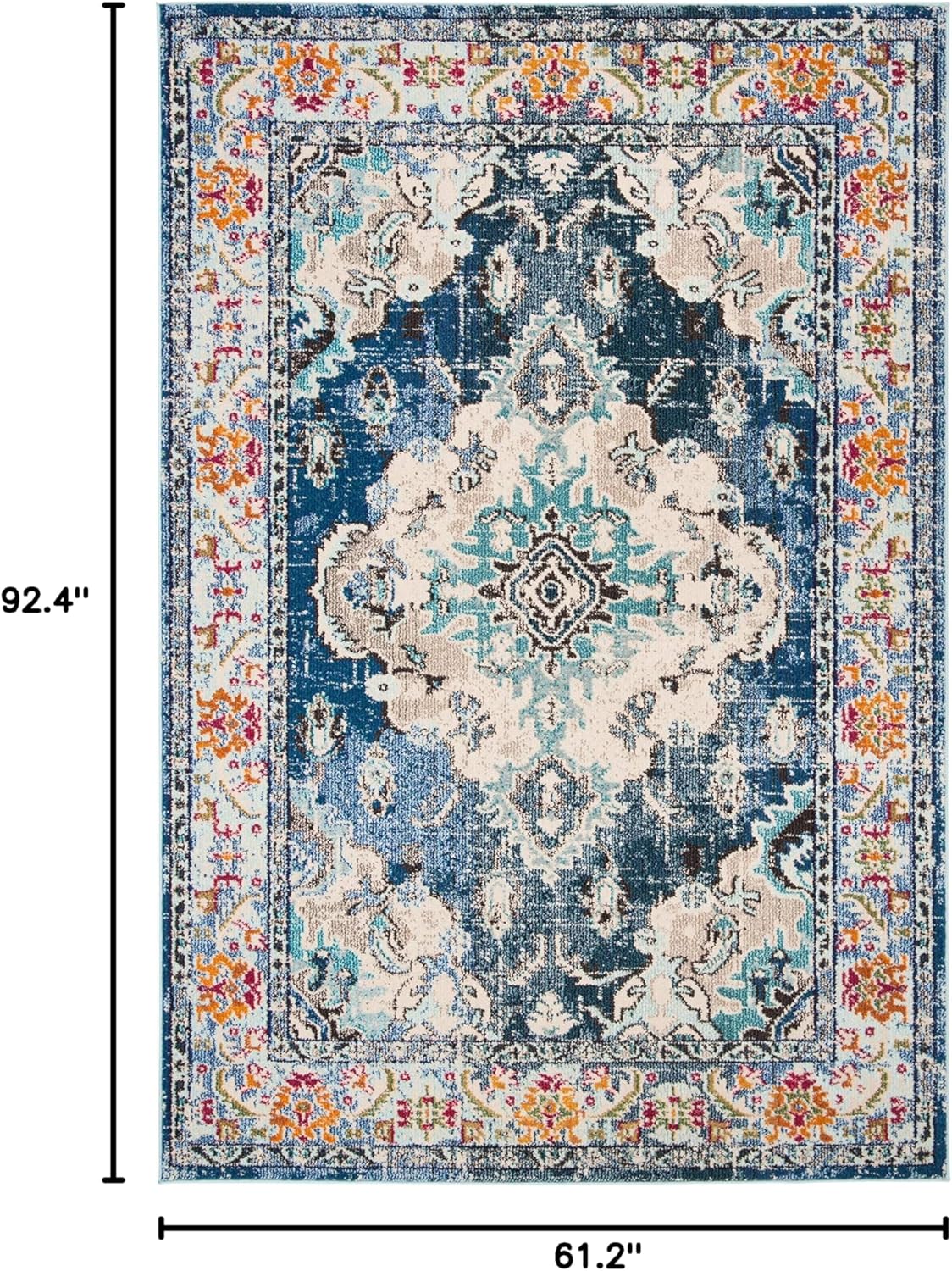 SAFAVIEH Monaco Collection Area Rug - 5'1" x 7'7", Navy & Light Blue, Boho Chic Medallion Distressed Design, Non-Shedding & Easy Care, Ideal for High Traffic Areas in Living Room, Bedroom (MNC243N)