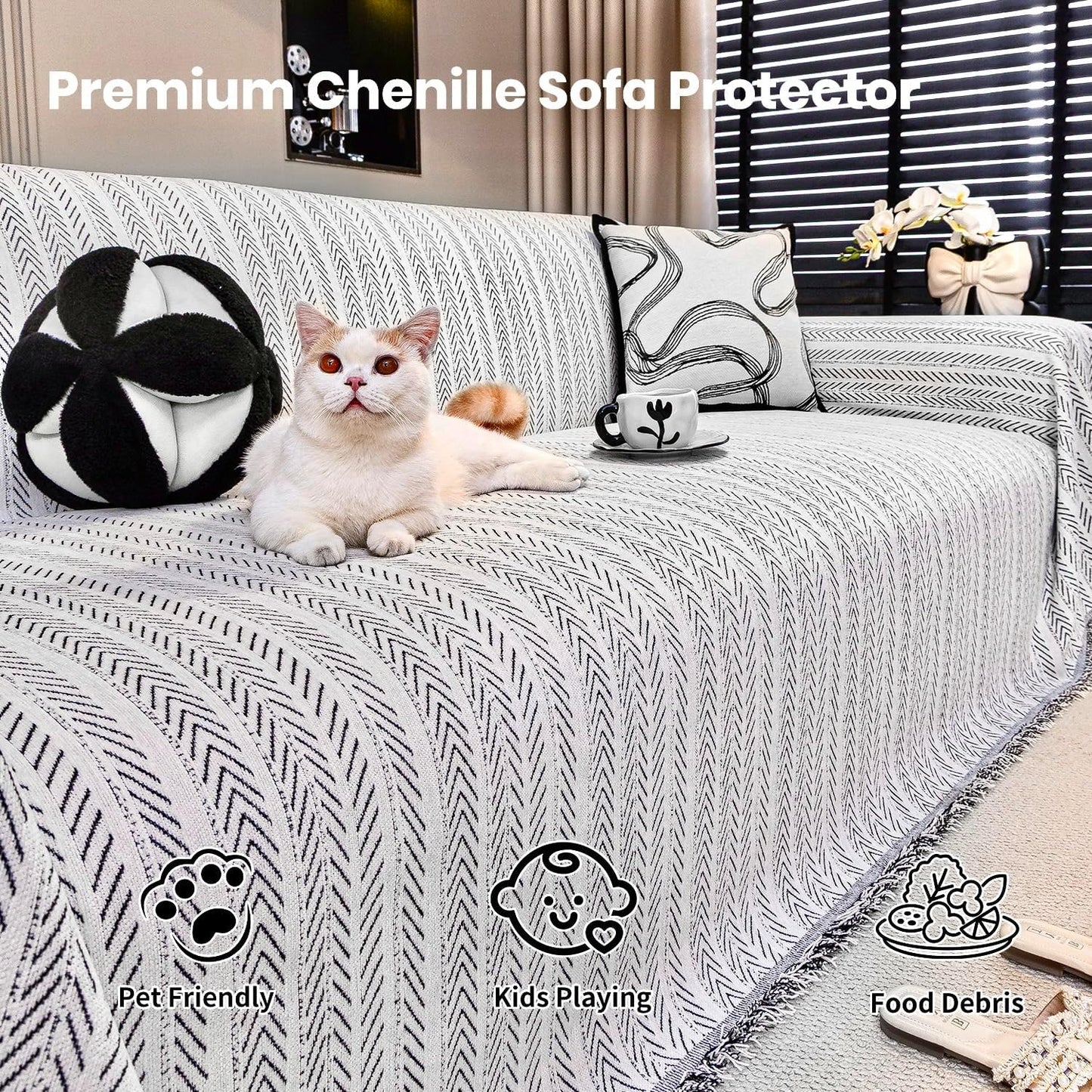 Nobildonna Sofa Cover Washable Soft Thicken Chenille Couch Cover with Tassel,Waterproof Sofa Slipcovers for 2 Cushion Couch,Loveseat,Futon Couch Furniture Protector Pet-Friendly,Beige 71"x102"