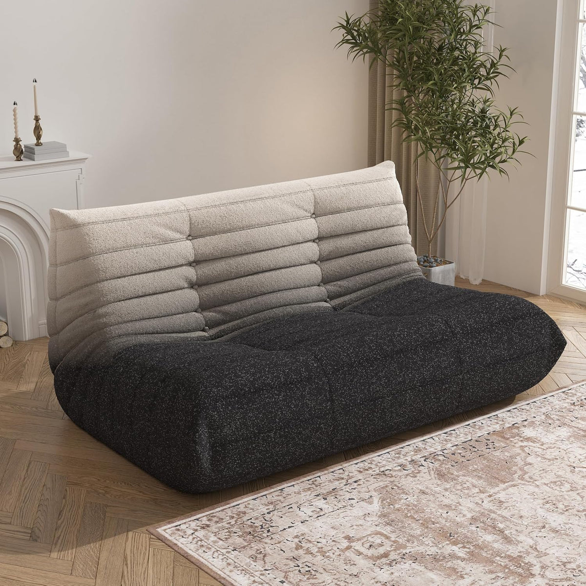 Bean Bag Chair, Loveseat Fireside Chair Bean Bag Sofa Large Bean Bag Chair for Adults, 2 Seater Bean Bag Chairs for Teens with High Density Comfortable Foam, Bean Bag for Living Room (Black&White)