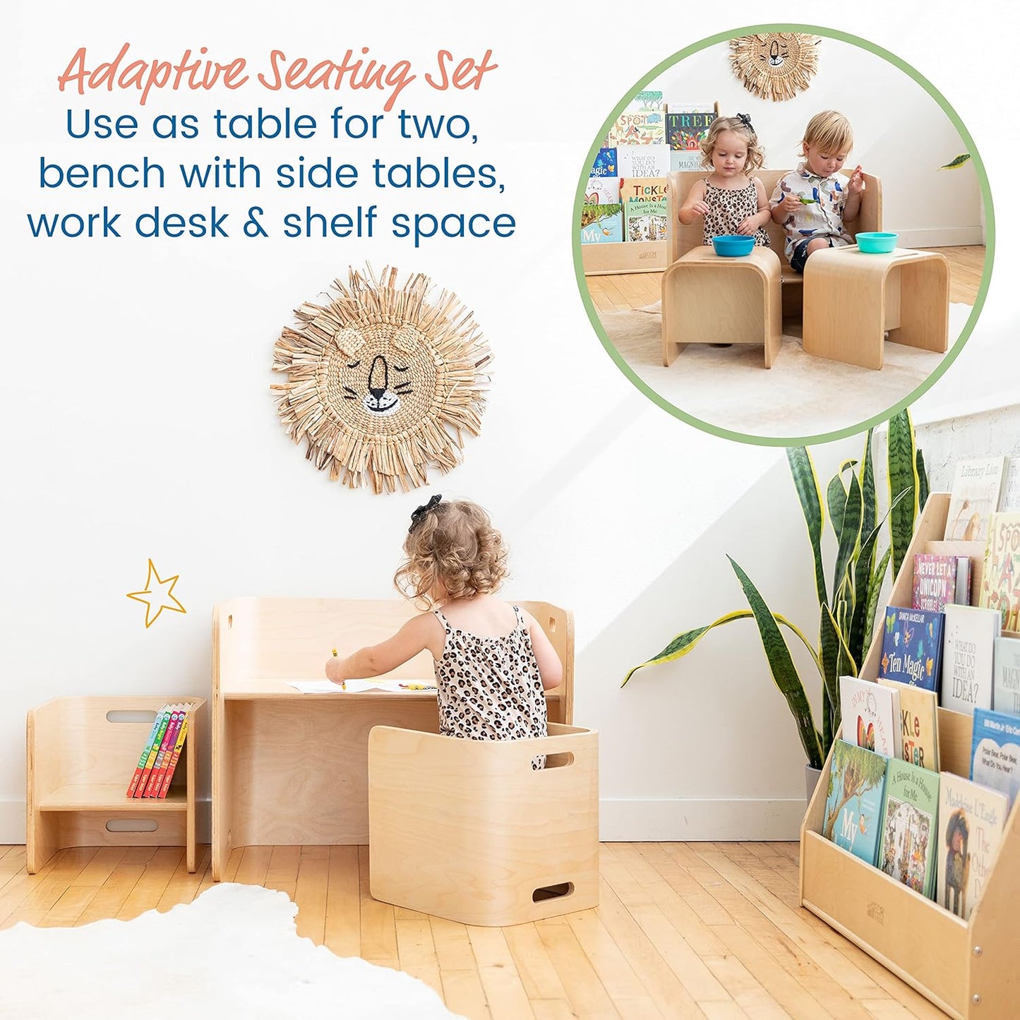 ECR4Kids Bentwood Multipurpose Table and Chair Set, Kids Furniture, Natural, 3-Piece