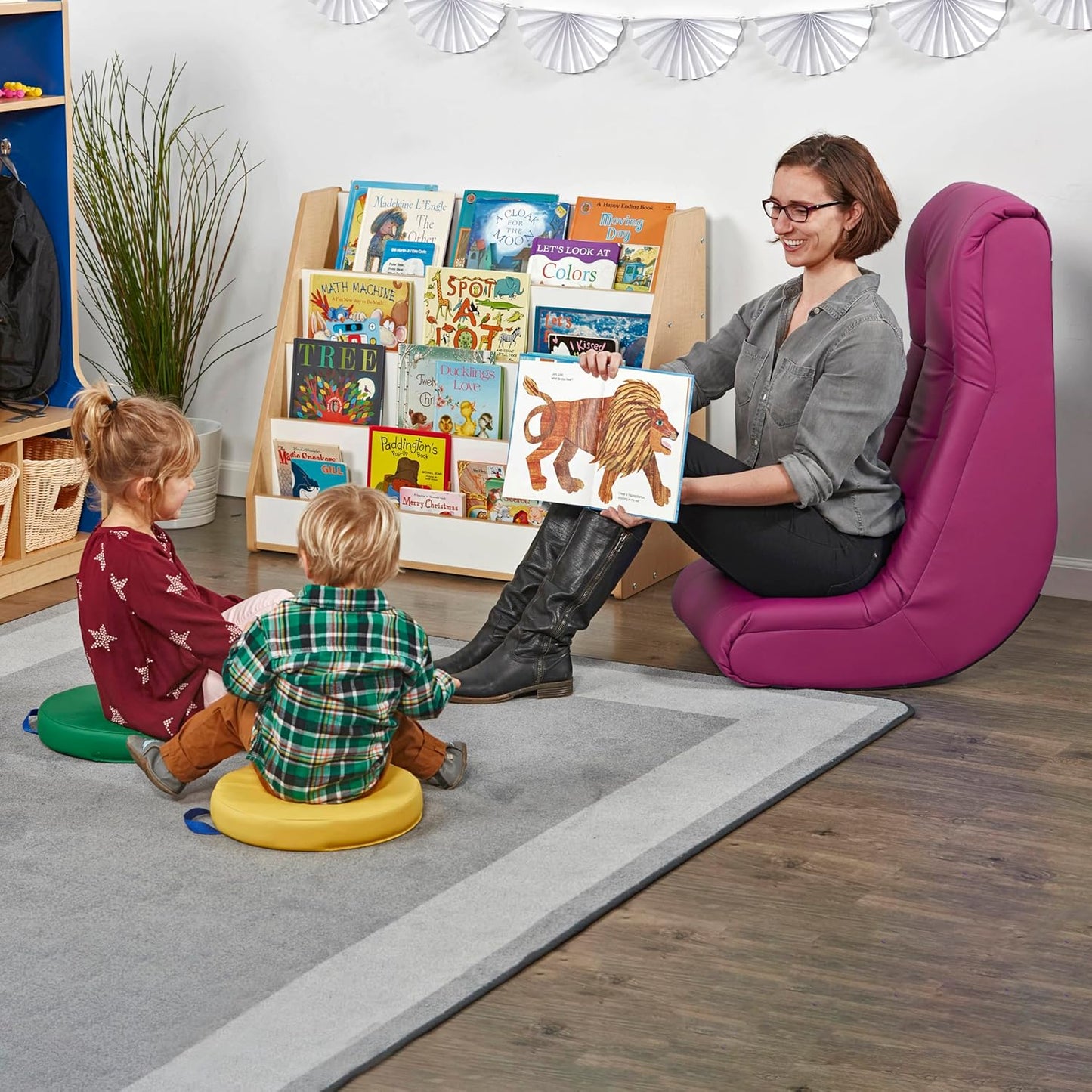 Factory Direct Partners Soft Tufted Floor Rocker - Cushioned Ground Chair for Kids Teens and Adults - Great for Reading, Gaming, Meditating, TV - Raspberry, 10488-RS