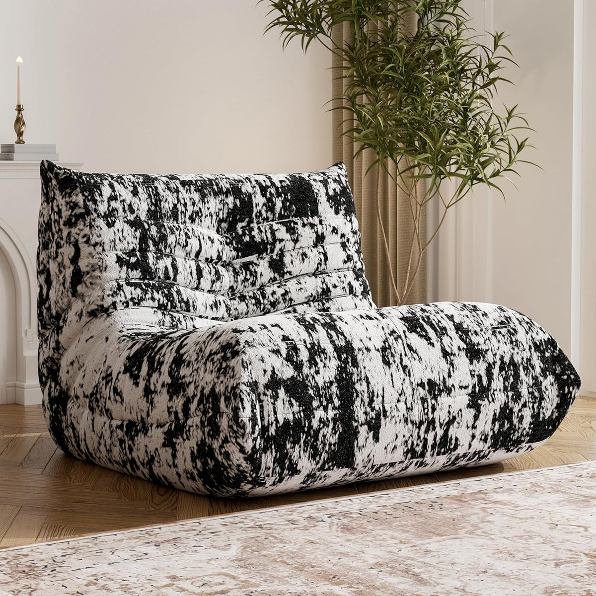 Bean Bag Chair, Fireside Chair Bean Bag Sofa Large Bean Bag Chair for Adults, Bean Bag Chairs for Teens with High Density Comfortable Foam, Memory Foam Bean Bag for Living Room, Bedroom(Black Pattern)