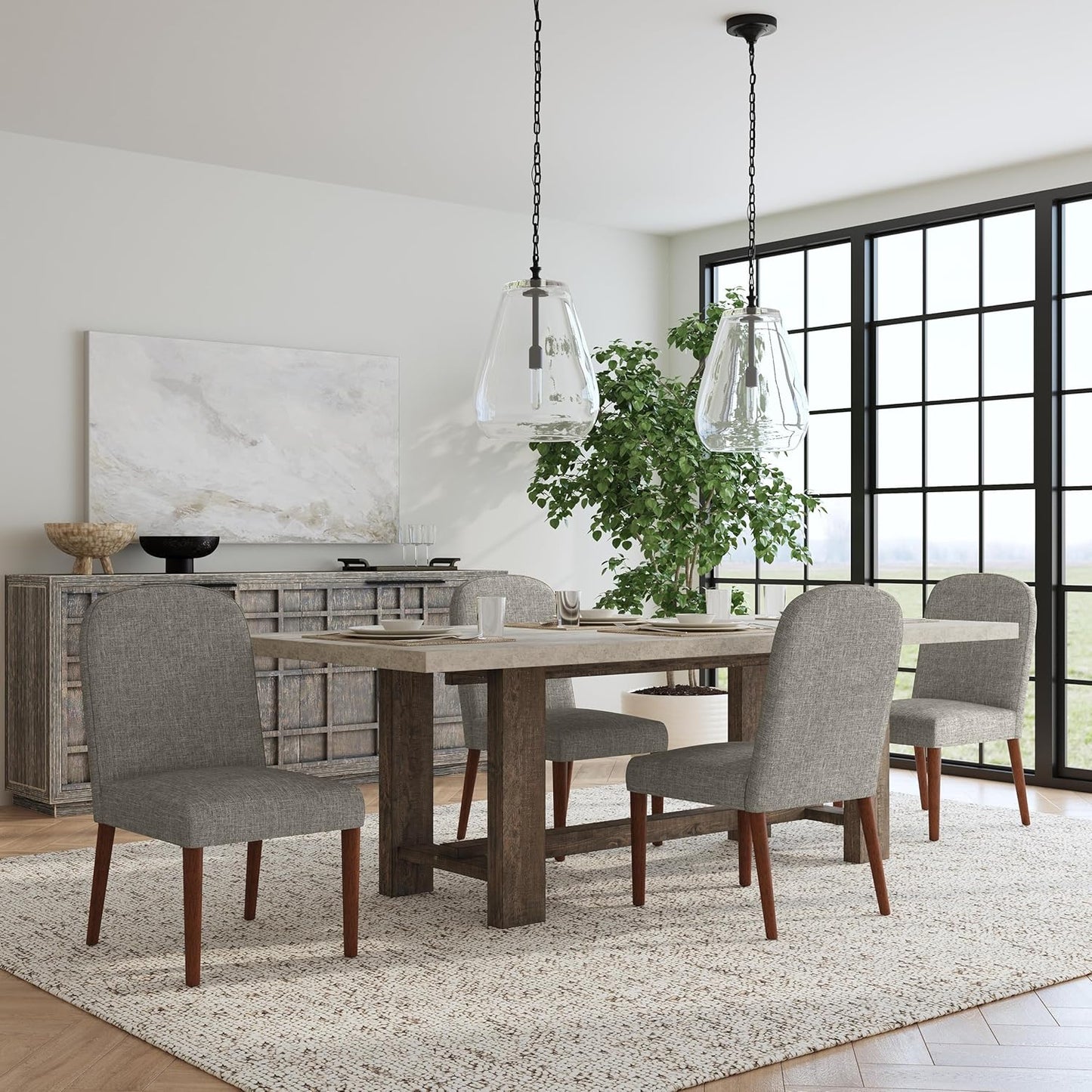 HomePop Rounded Back Upholstered Dining-Chair, Gray Woven (Single Pack)