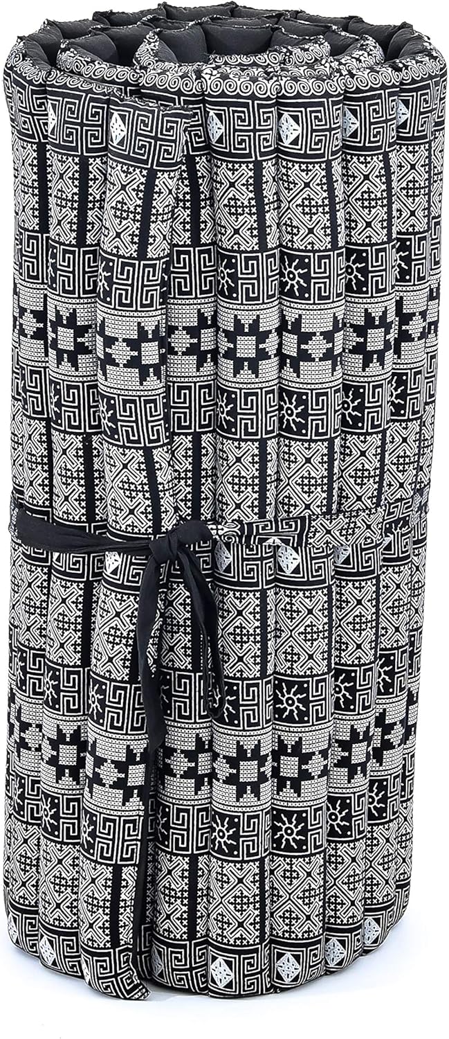 Leewadee - Foldable Floor Mattress - Japanese Roll Up Futon -Trifold Tatami Mat- Guest Floor Bed - Camping Mattress - Thai Massage Mat, Kapok Filled, 75 x 28 inches, Black