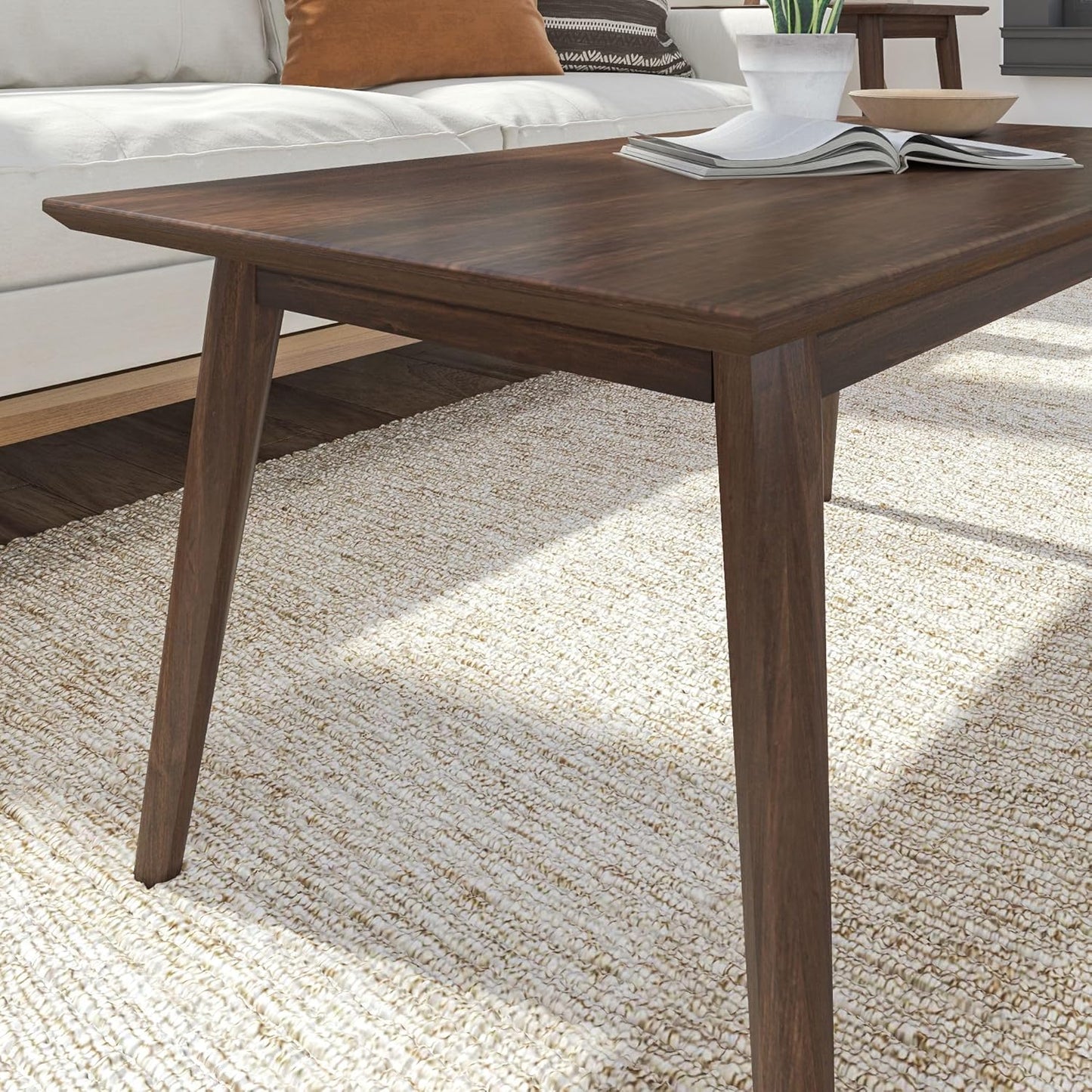 Plank+Beam 40 Inch Mid Century Modern Coffee Table, Wood Coffee Tables for Living Room, Rectangular Center Table, Occasional Table for Small Spaces, Wlanut