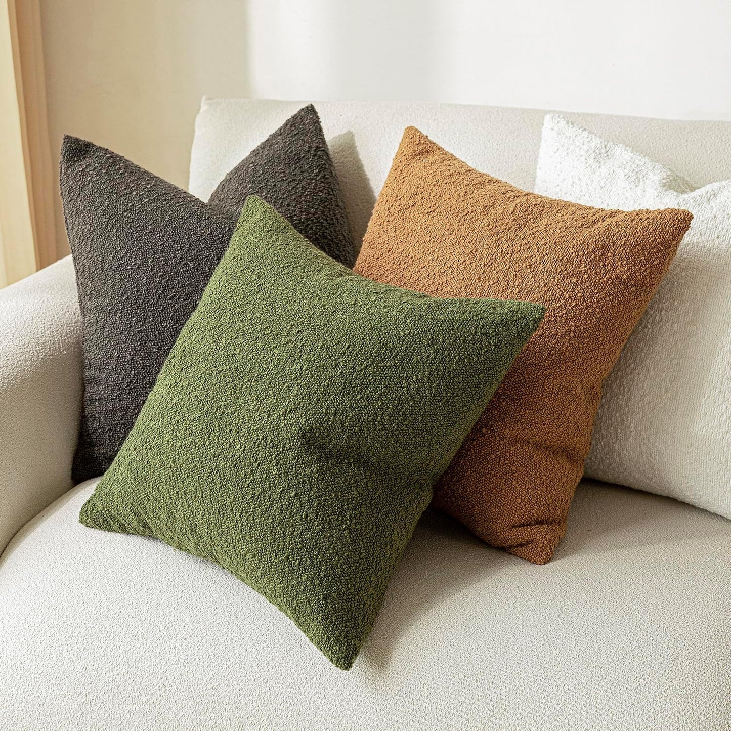 Foindtower Pack of 2 Textured Boucle Throw Pillow Covers Accent Solid Decorative Pillow Cases Cozy Woven Couch Cushion Case for Sofa Bedroom Living Room Home Decor, 20 x 20 Inch,Dark Brown