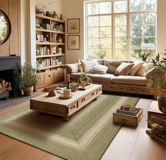 Homespice Grassland Braided Area Rug 5x8' - Jute Braided Natural Rugs for Living Room for Rustic Country Decor