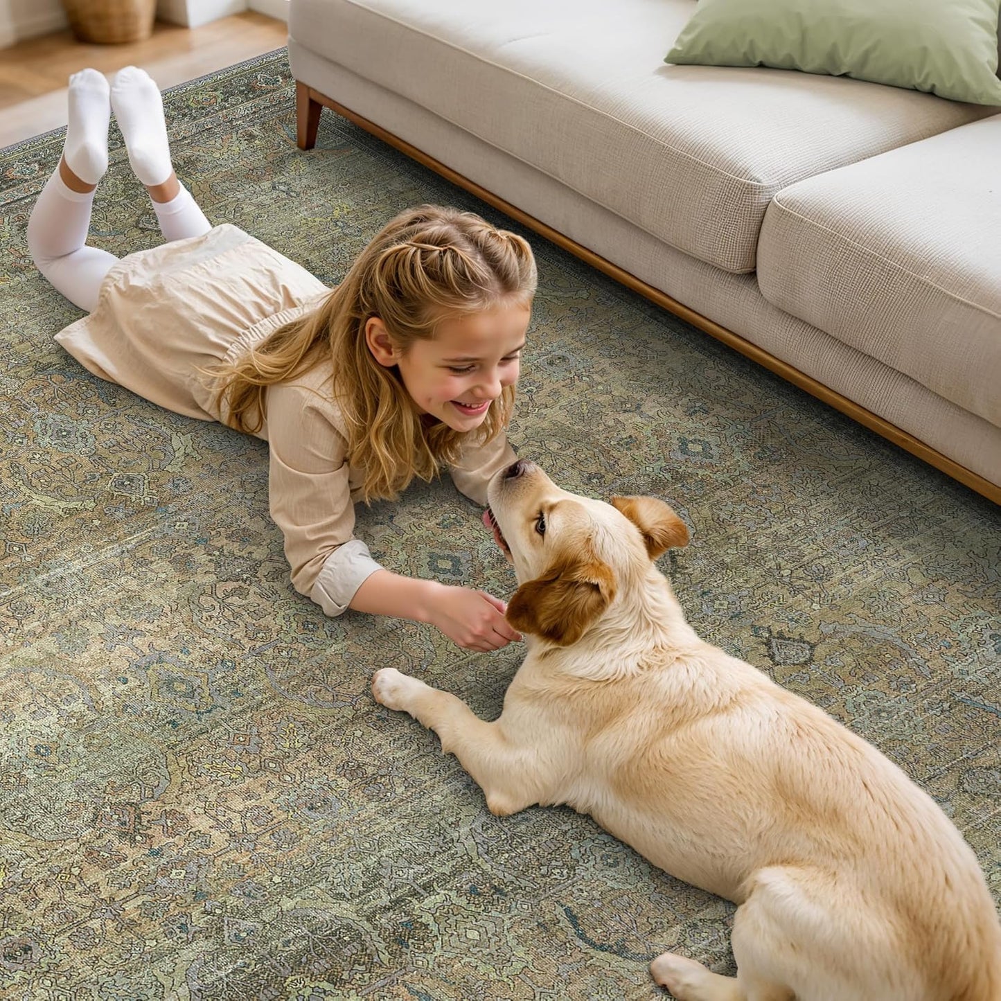 10X12 Area Rugs Machine Washable Rugs for Living Room, Vintage Boho Large Rugs for Bedroom Dining Room, Non Slip Indoor Soft Distressed Lightweight Thin Low Pile Carpet, Vintage Sunset