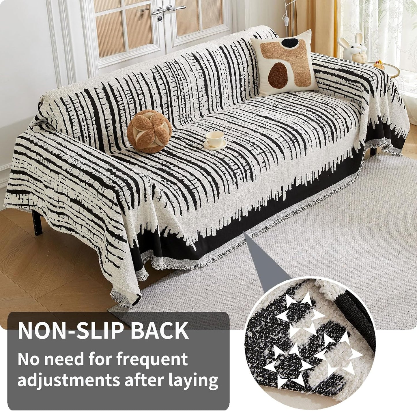 HAOMAIJIA Boho Sofa Covers Couch Covers for 2 Cushion Couch Sofa Pet Friendly Soft Thick Non Slip Couch Cover for Dogs Washable Sectional Couch Covers L Shape Furniture Protecto (XF-Black, 71"x102")