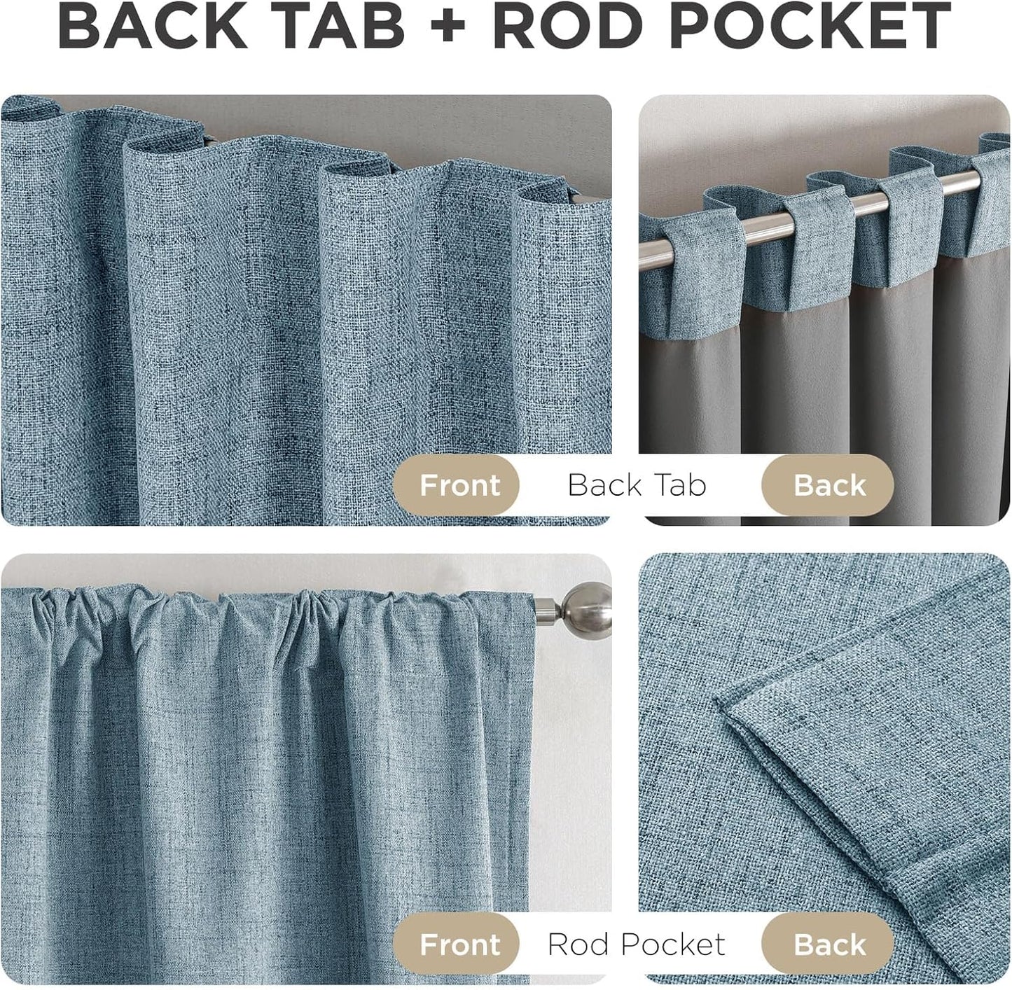 Joydeco 100% Blackout Curtains for Bedroom - Natural Linen Curtains 120" L Long, Thermal Insulated 2 Panels Sky Blue Light Blocking Drapes, Rod Pocket & Back Tabs, Darkening Privacy for Living Room