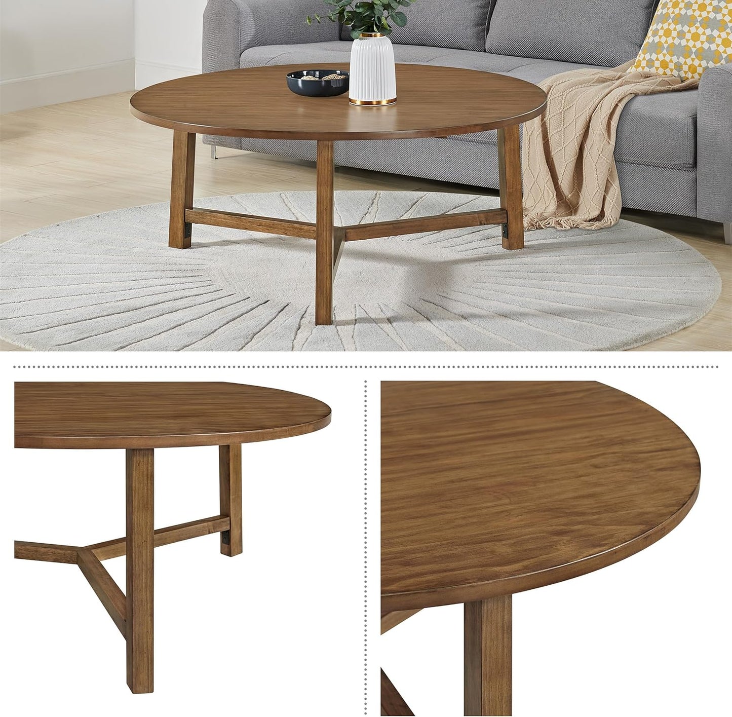 Alaterre Furniture Coffee Table - Newbury Collection 44-Inch Round Living Room Table - Solid Wood Farmhouse Coffee Table (Pecan Finish)