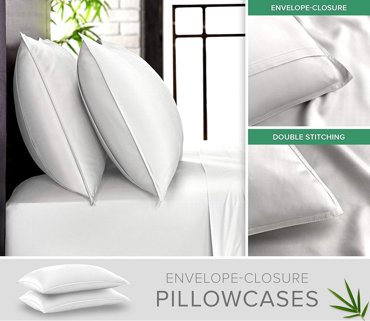 Full Sheets by Pure Bamboo, Genuine 100% Organic Viscose Derived from Bamboo Bed Sheet Set, Luxuriously Soft & Cooling, Double Stitching, Lifetime Quality Promise (Full, White)