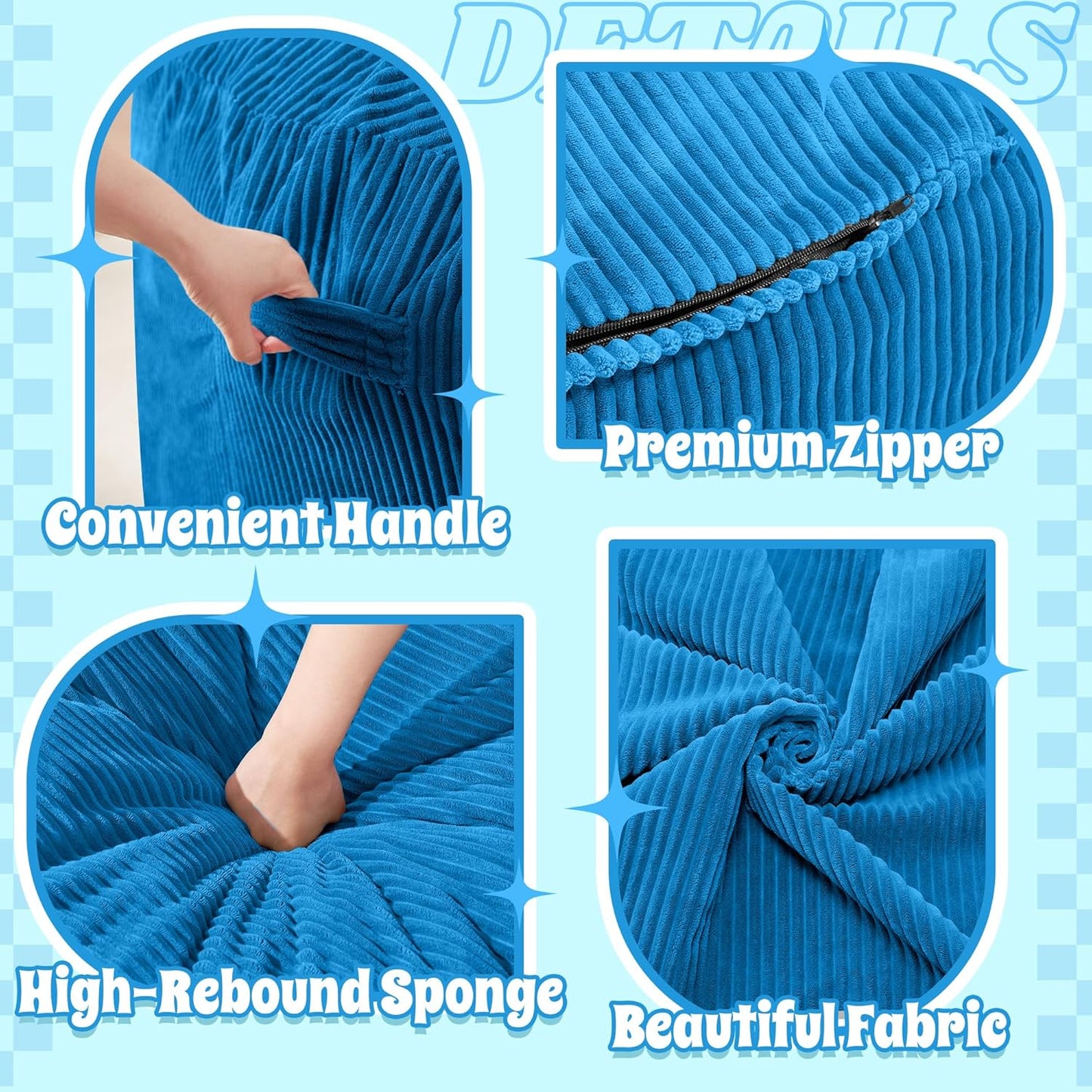HABUTWAY 5FT Bean Bag Chair,Giant Bean Bag Chairs for Adults,Big Bean Bags with Memory Foam Filled, Large Beanbag Chairs with Soft Corduroy Cover-Blue